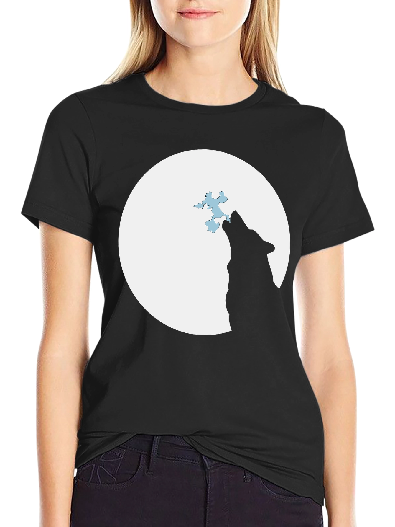 Black Wolf Moon T-Shirt - Black Graphic Tee view 2