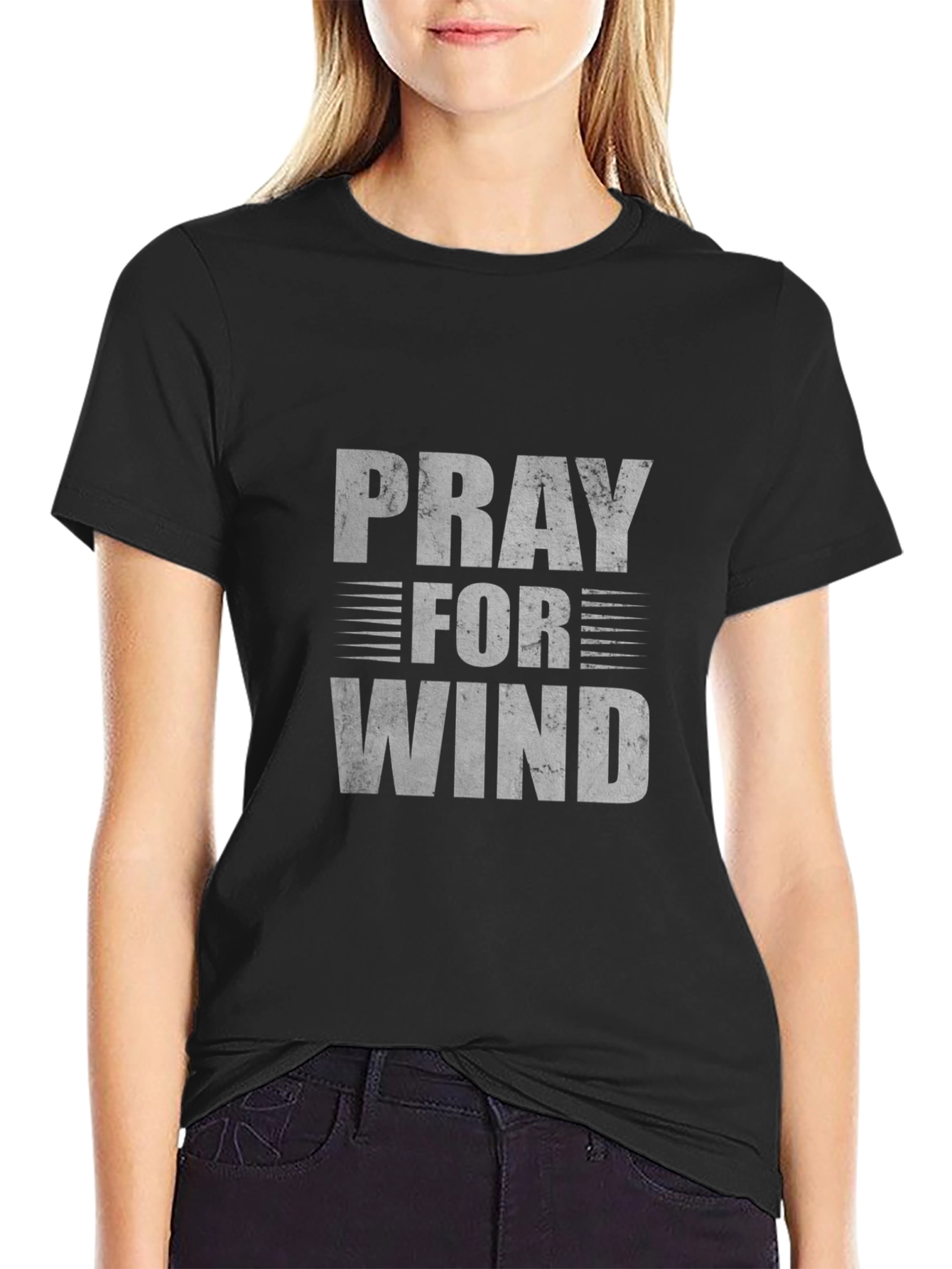 Black Pray for Wind Graphic T-Shirt - Black Crew Neck Tee view 2