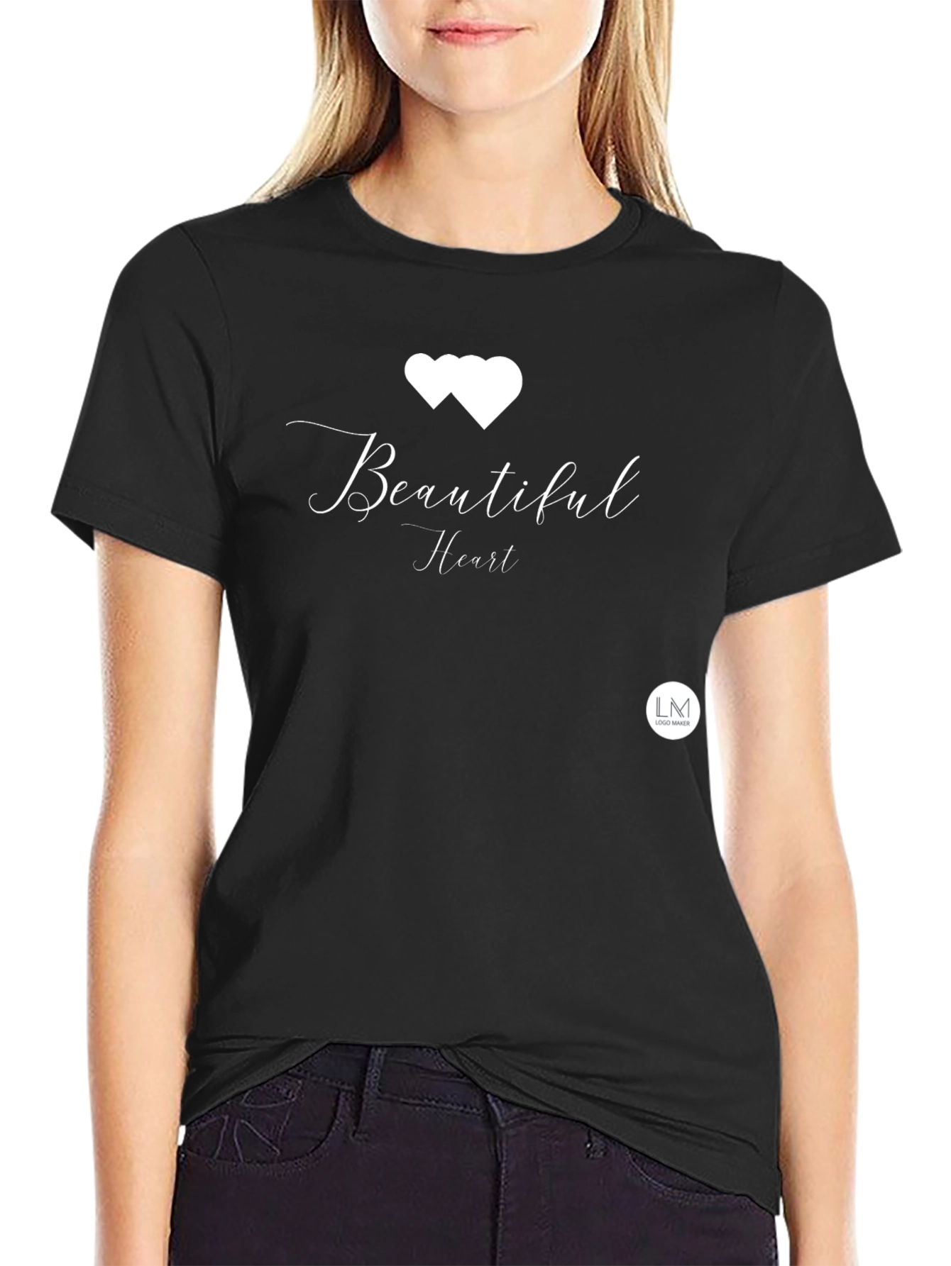 Black Beautiful Heart Black Tee - Stylish Graphic Print T-Shirt view 2