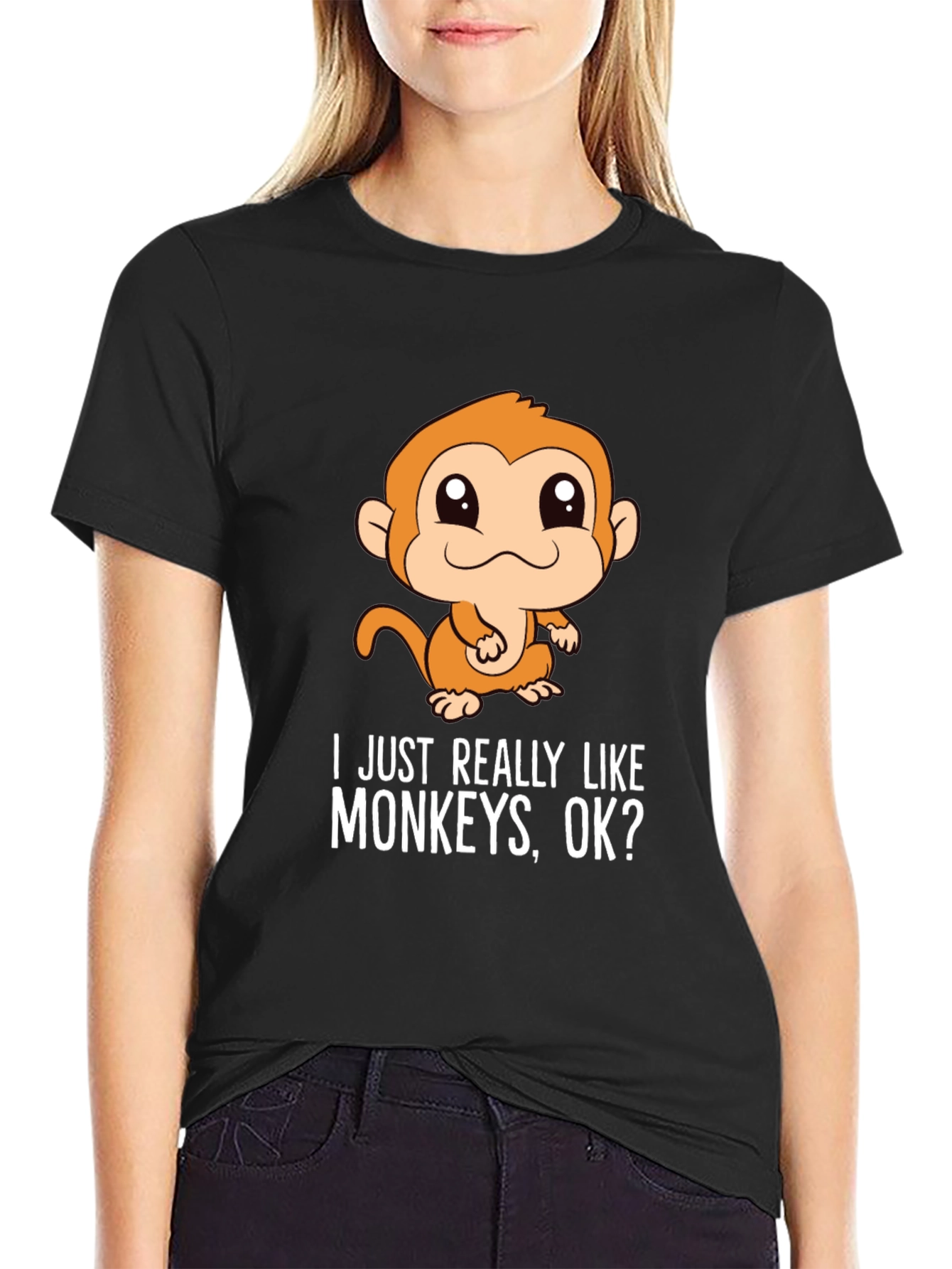 Black Funny Monkey T-Shirt - I Just Really Like Monkeys, OK? view 2