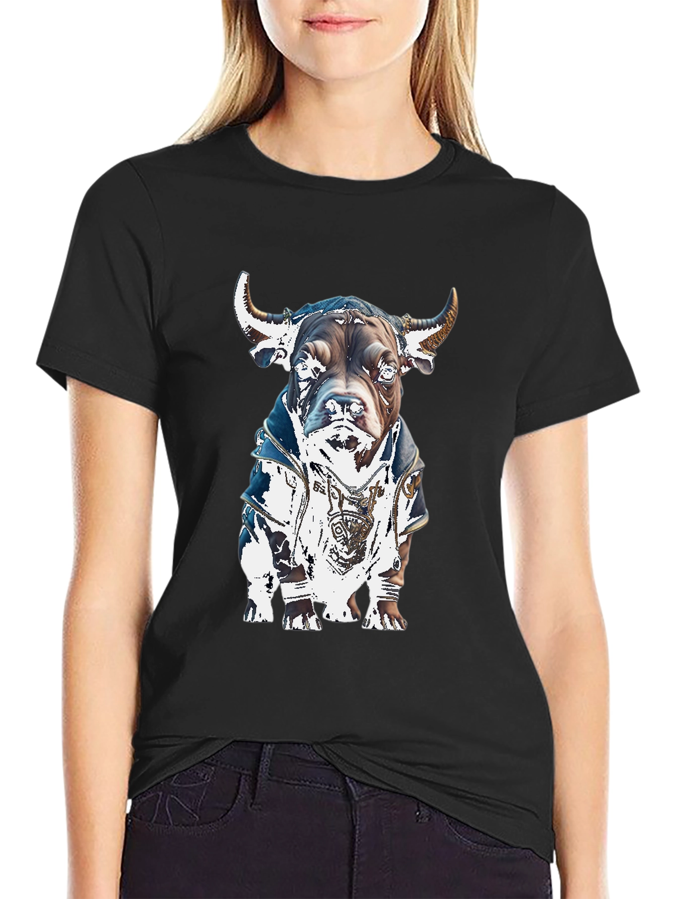 Black Bull Dog Graphic Tee - Stylish Black T-Shirt view 2