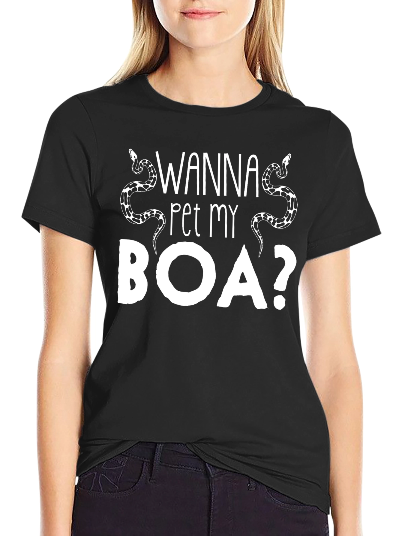 Black Wanna Pet My Boa? Graphic Tee - Funny Snake T-Shirt view 2