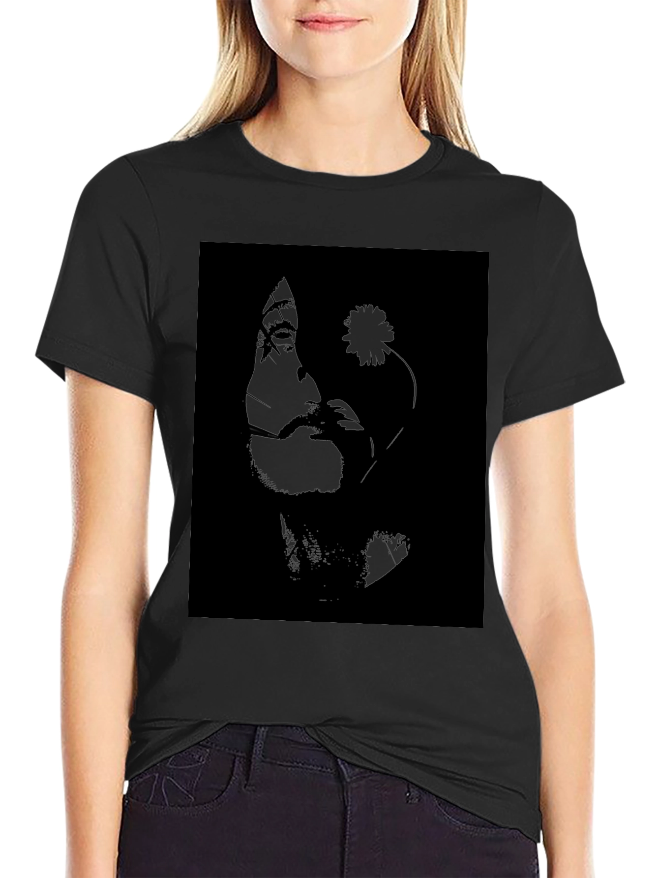 Black Monochrome Portrait Graphic Tee - Classic Black Cotton view 2