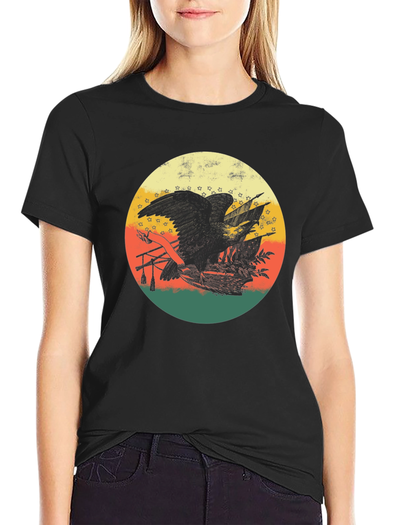 Black Retro Eagle Graphic Tee - Patriotic Vintage Style view 2