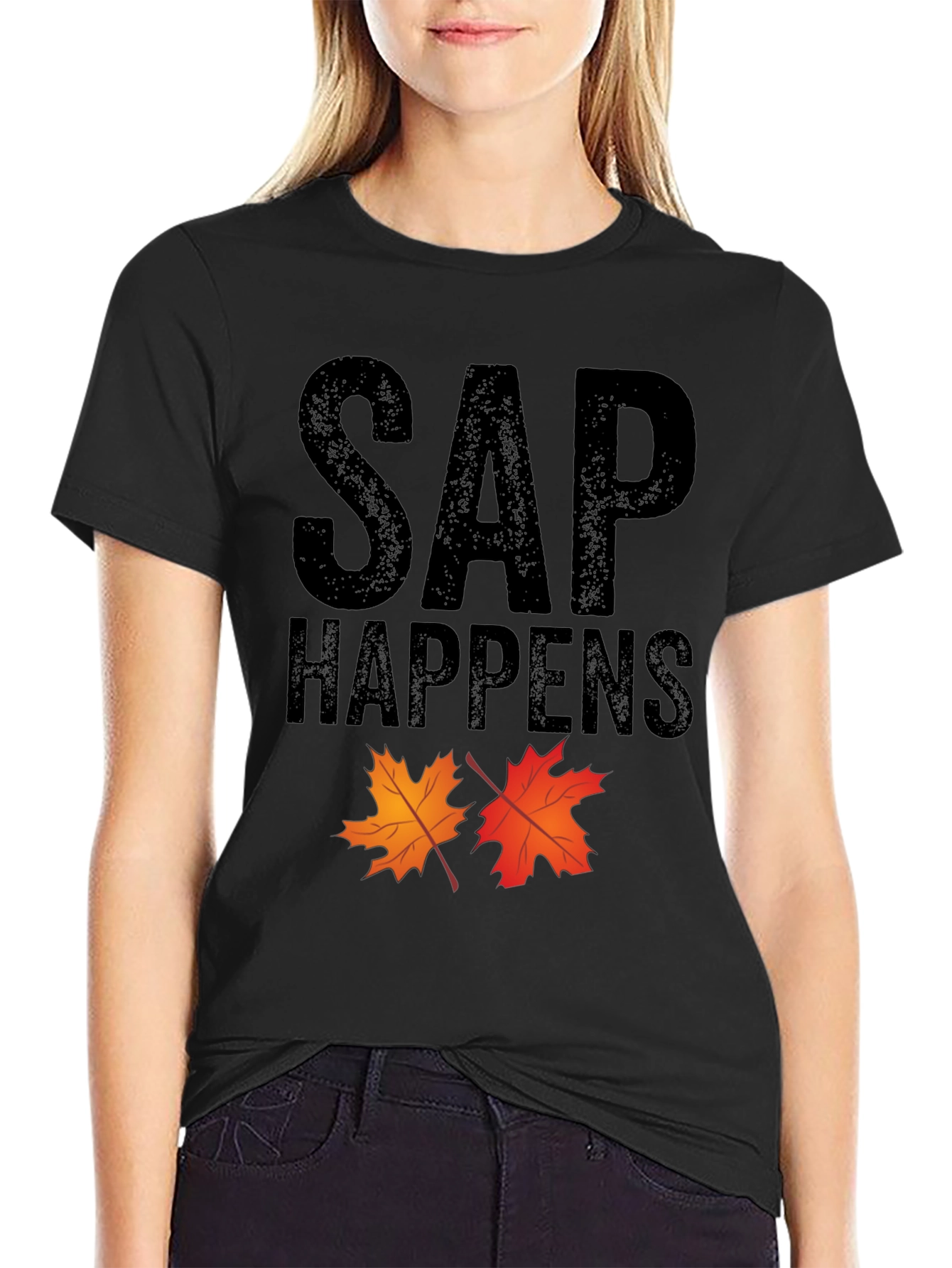 Black SAP Happens Maple Leaf Graphic Tee view 2