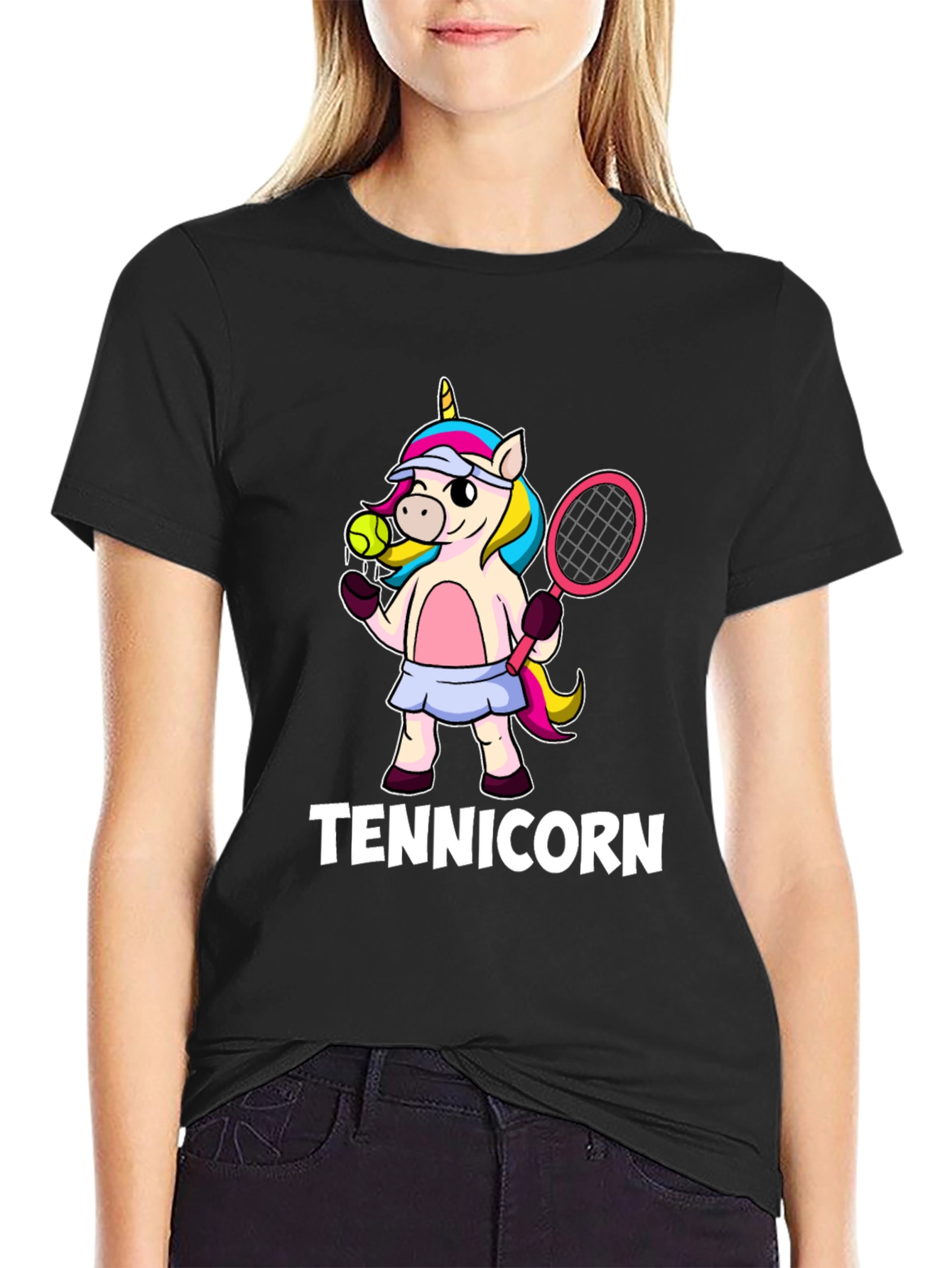 Black Tennicorn Graphic T-Shirt - Tennis Unicorn view 2