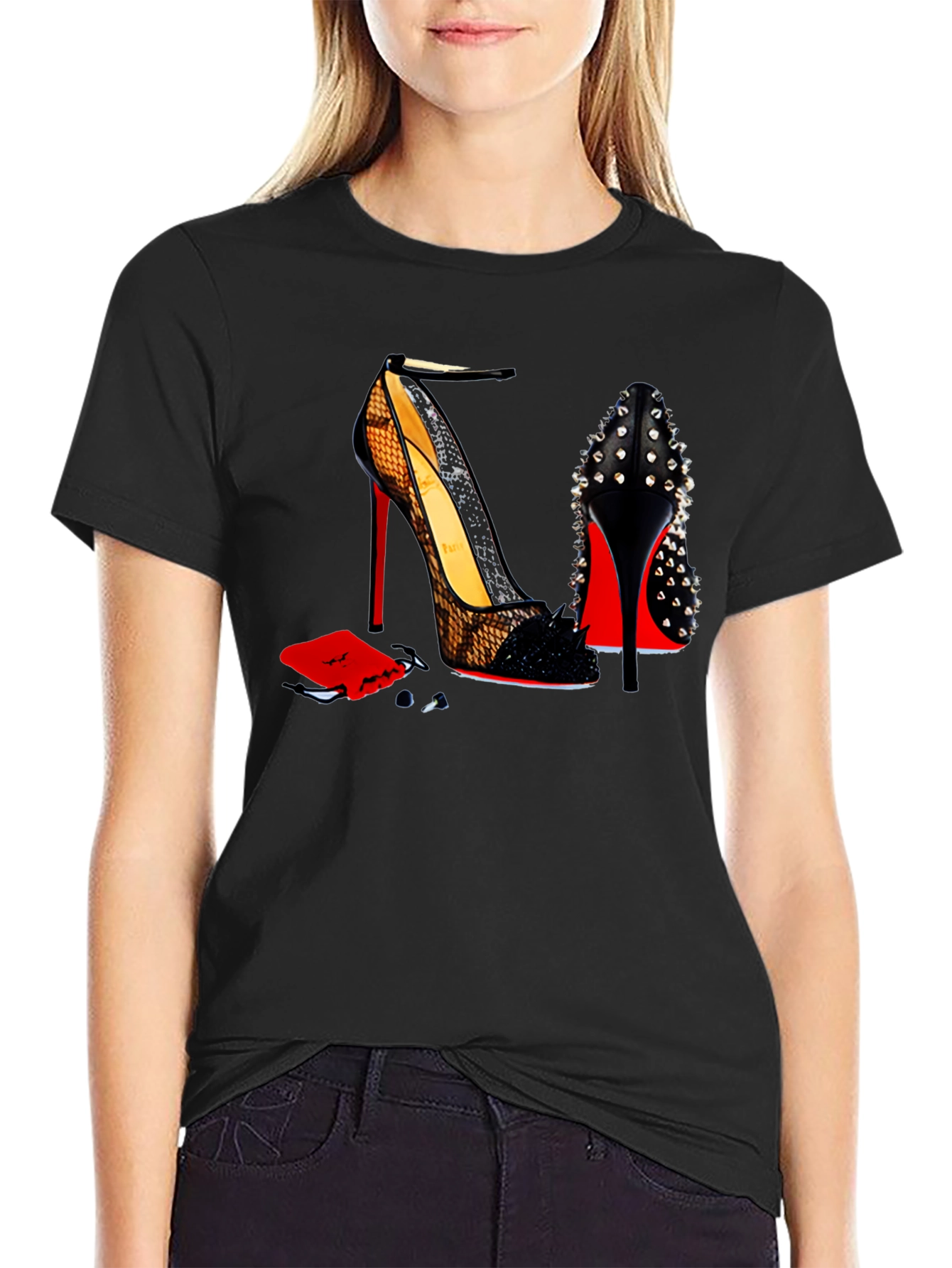Black High Heel Shoes T-Shirt - Fashionable Graphic Tee view 2