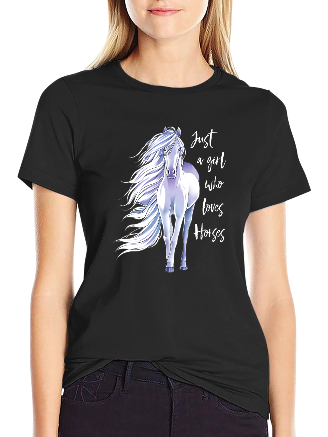 Black Just A Girl Who Loves Horses Graphic Tee - Black view 2