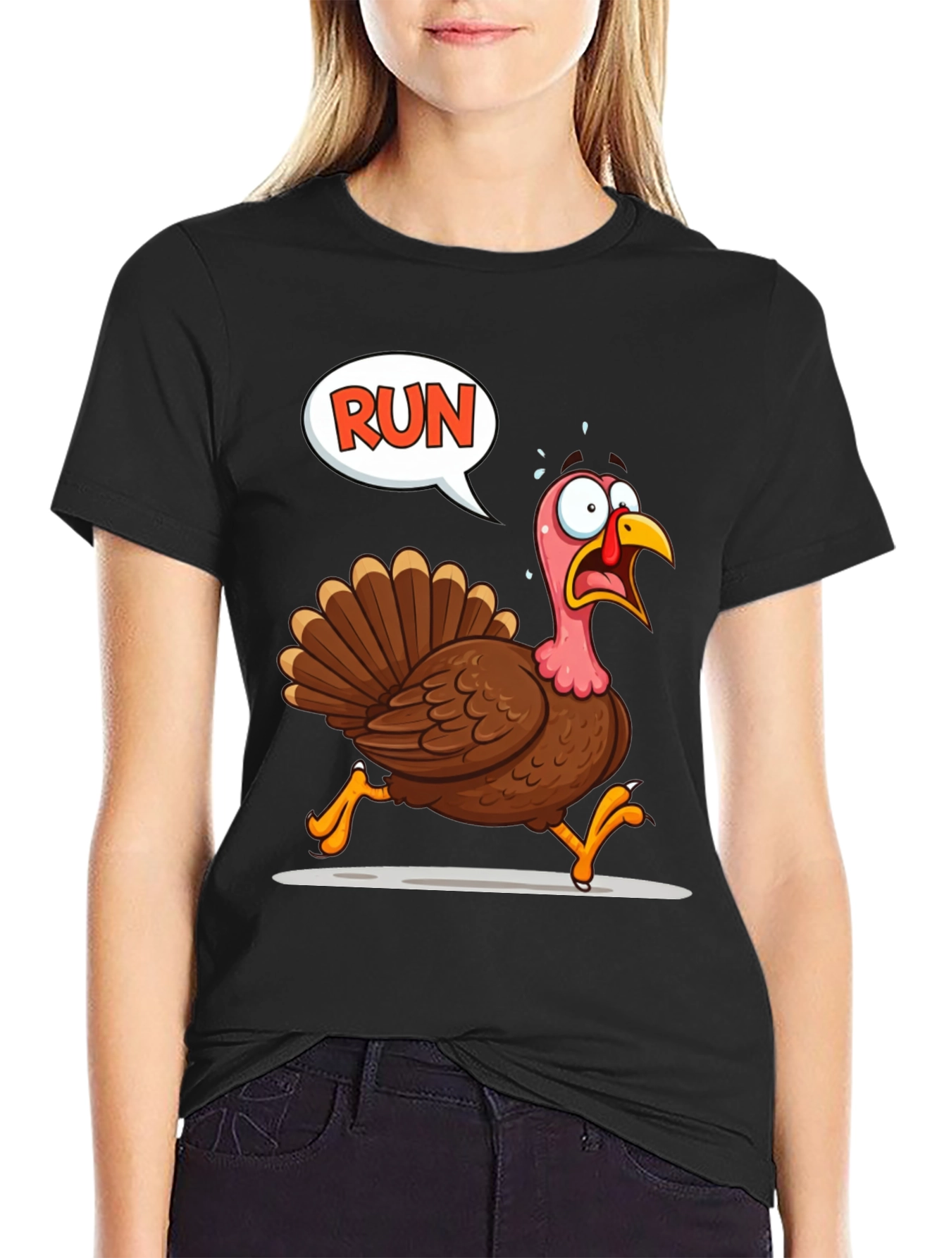 Black Run Turkey T-Shirt - Thanksgiving Fun view 2