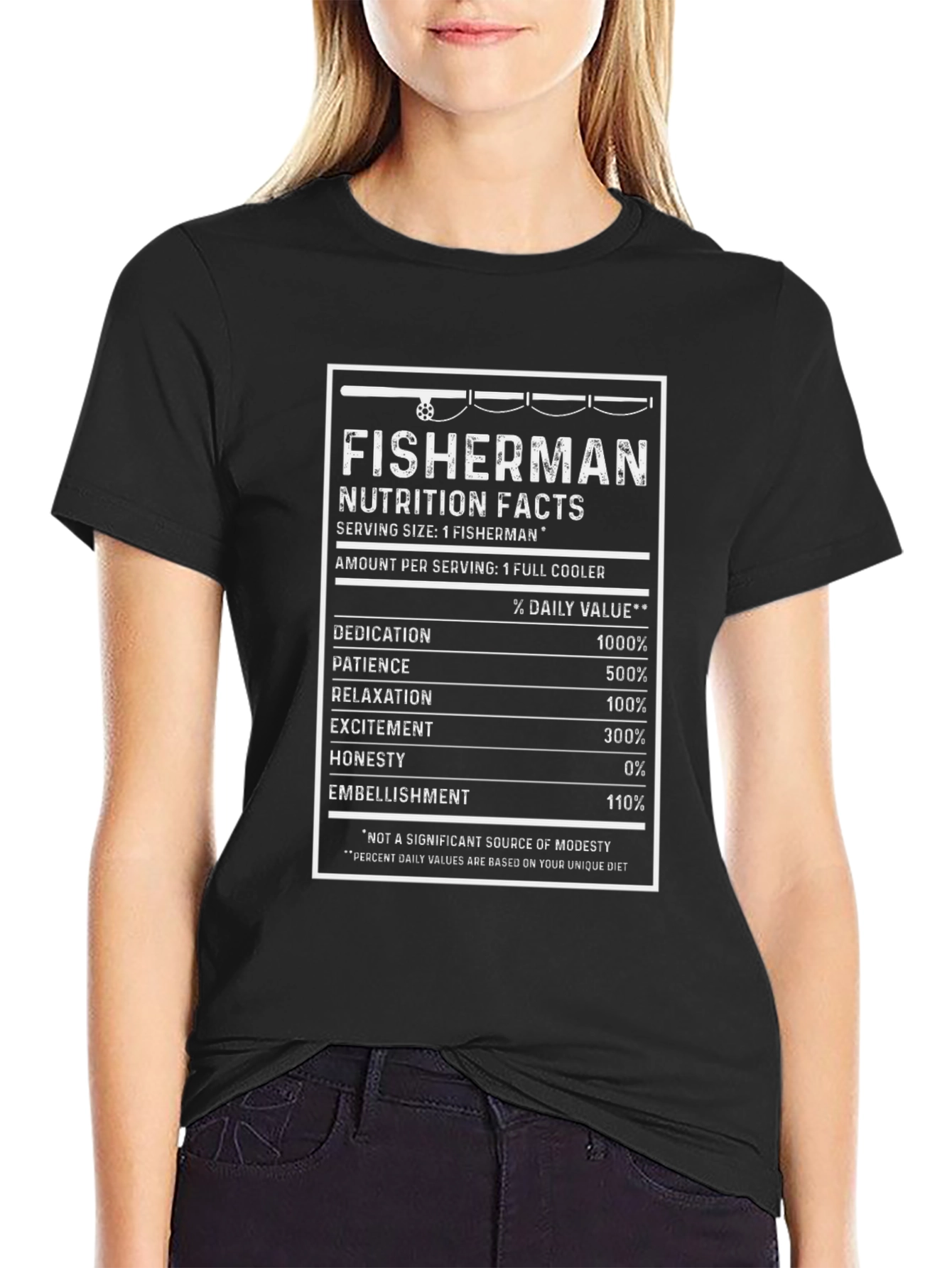 Black Fisherman Nutrition Facts Funny T-Shirt view 2