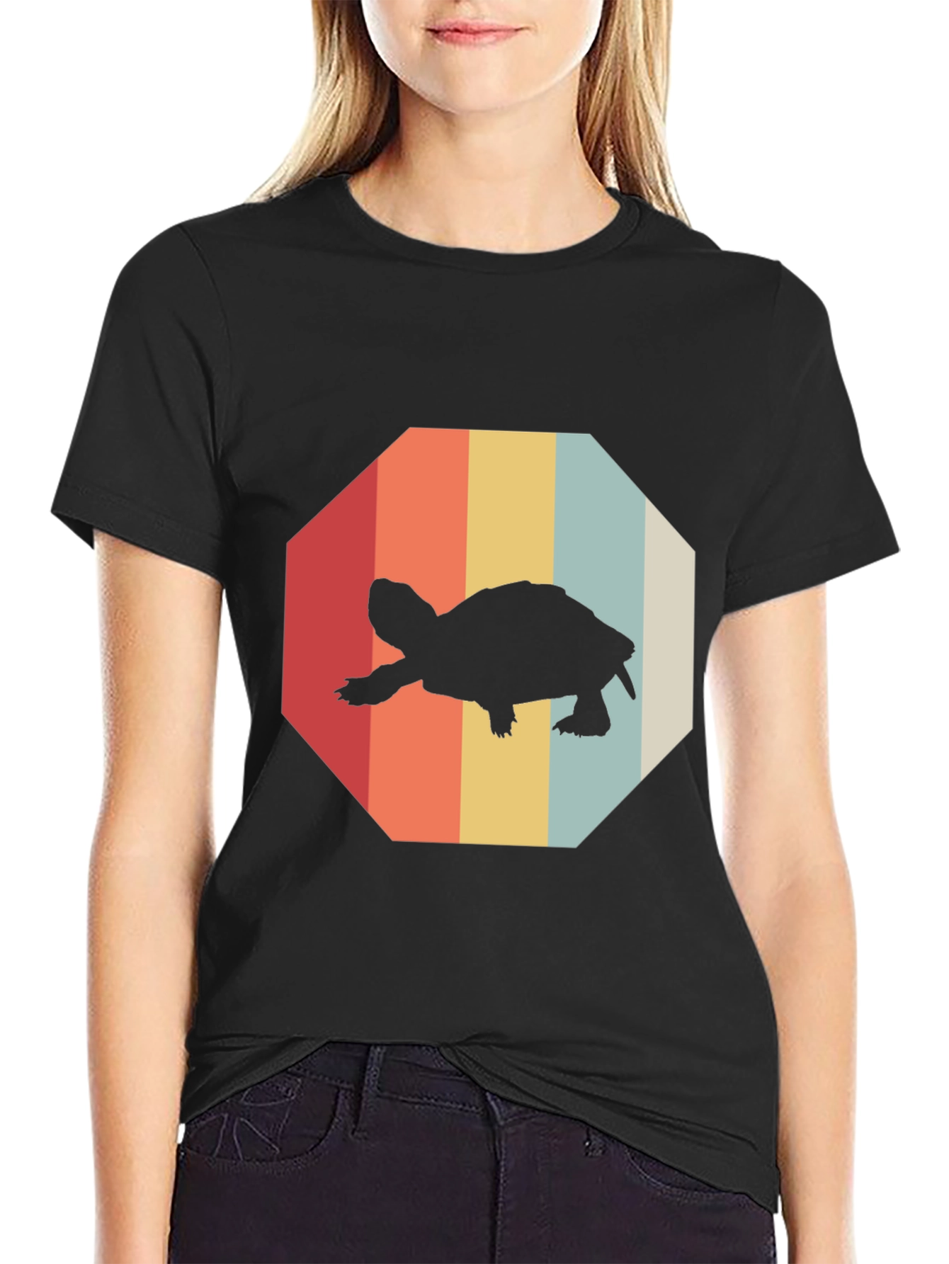 Black Retro Turtle Graphic Tee - Vintage Style T-Shirt view 2