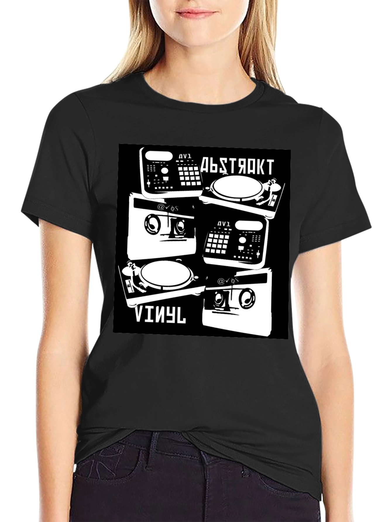 Black Abstract Vinyl DJ Black T-Shirt view 2