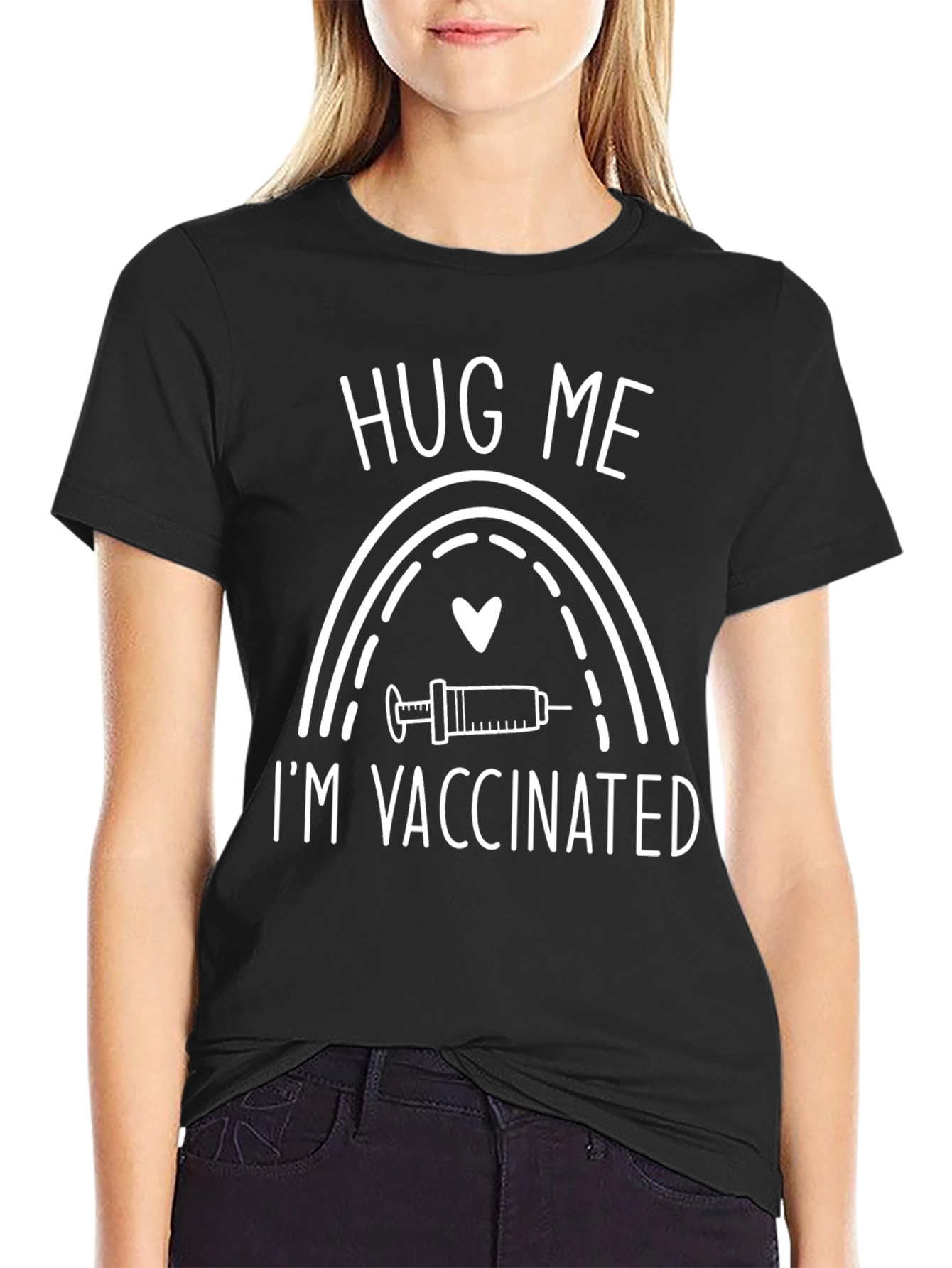 Black Hug Me I'm Vaccinated T-Shirt view 2