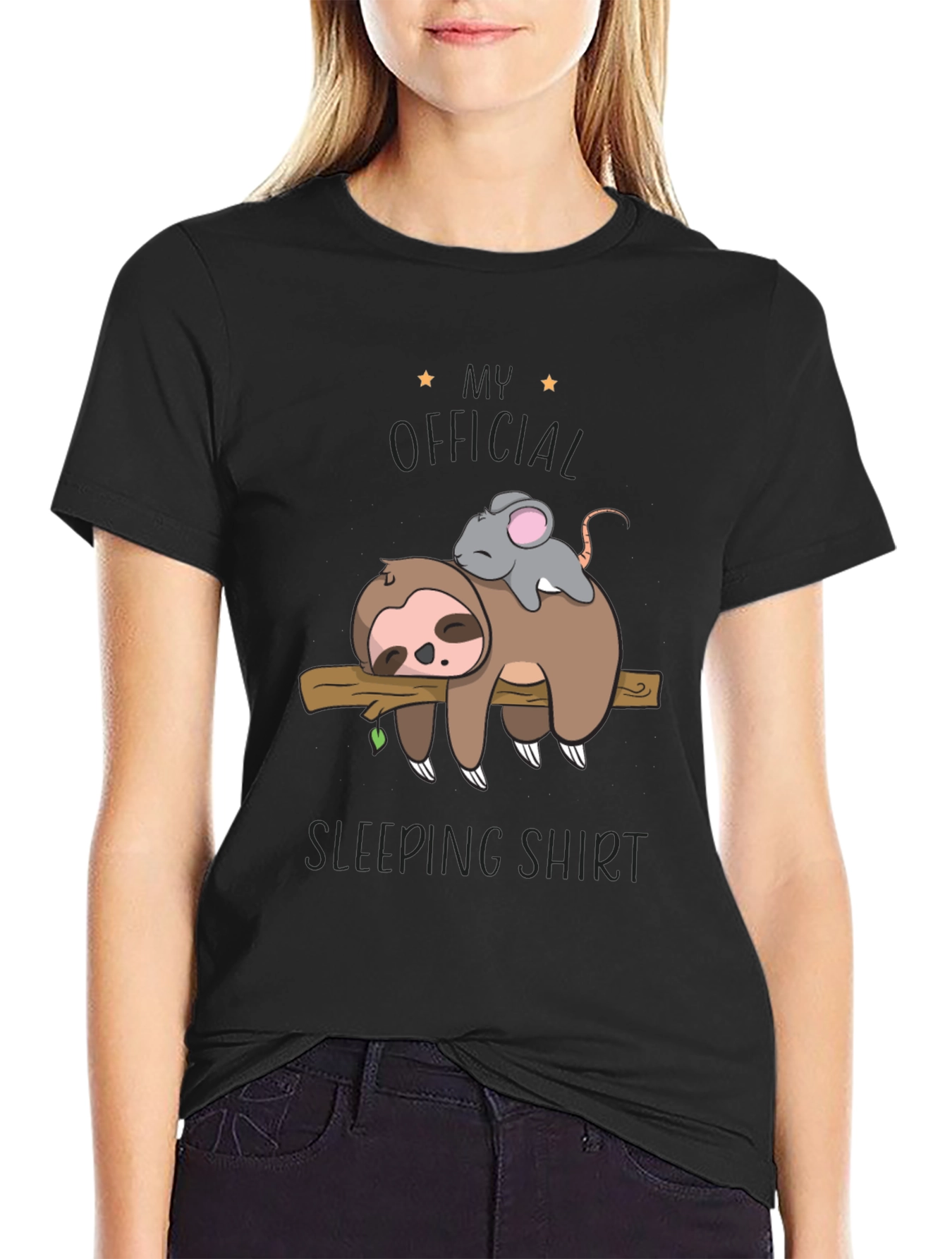 Black Sloth and Mouse Sleeping Shirt - Official Sleepwear view 2