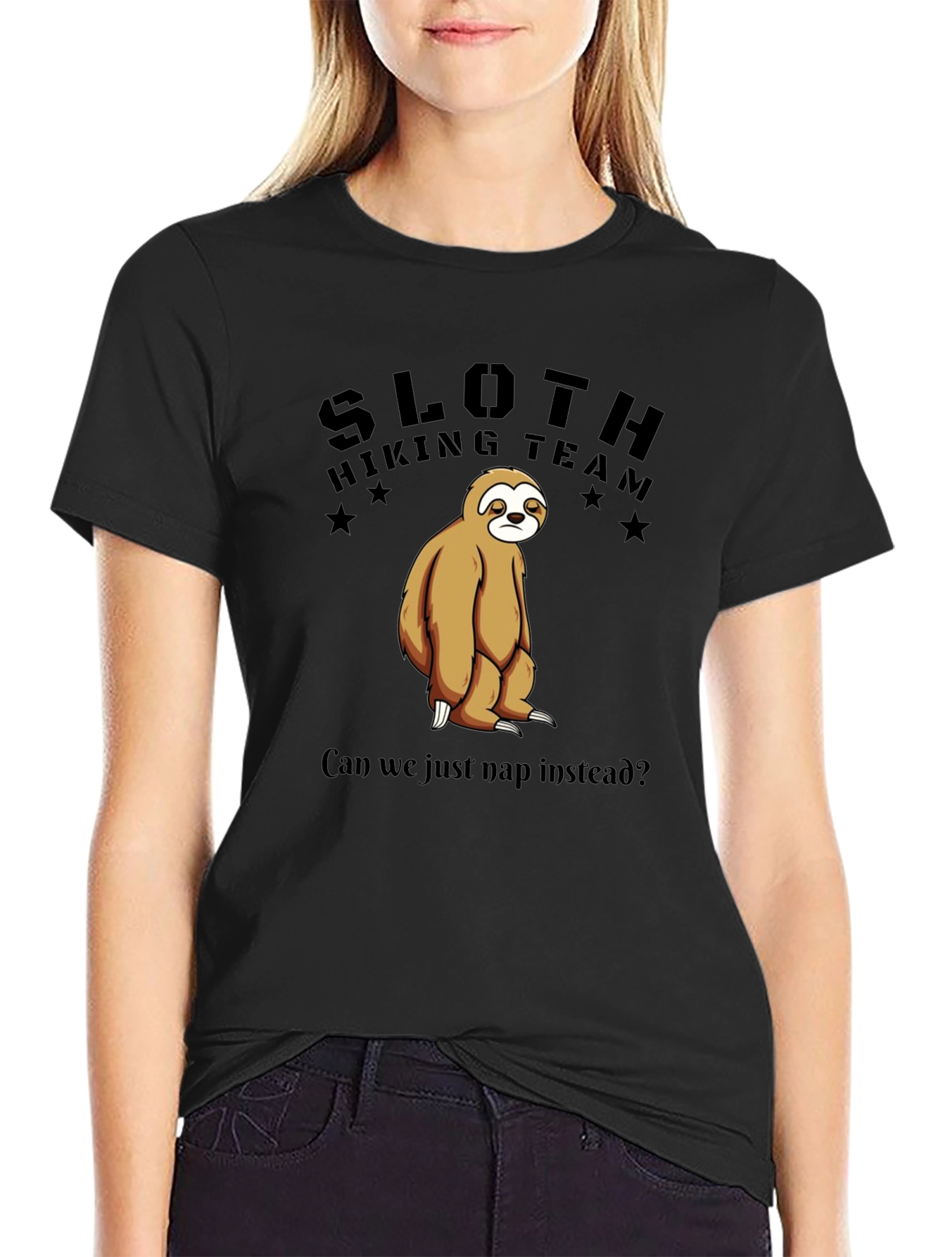 Black Sloth Hiking Team T-Shirt - Funny Nap Lover Tee view 2