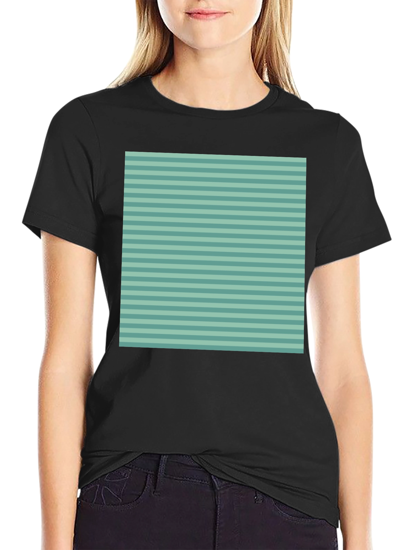 Black Striped Pattern Tee - Black Short Sleeve Crew Neck Shirt view 2