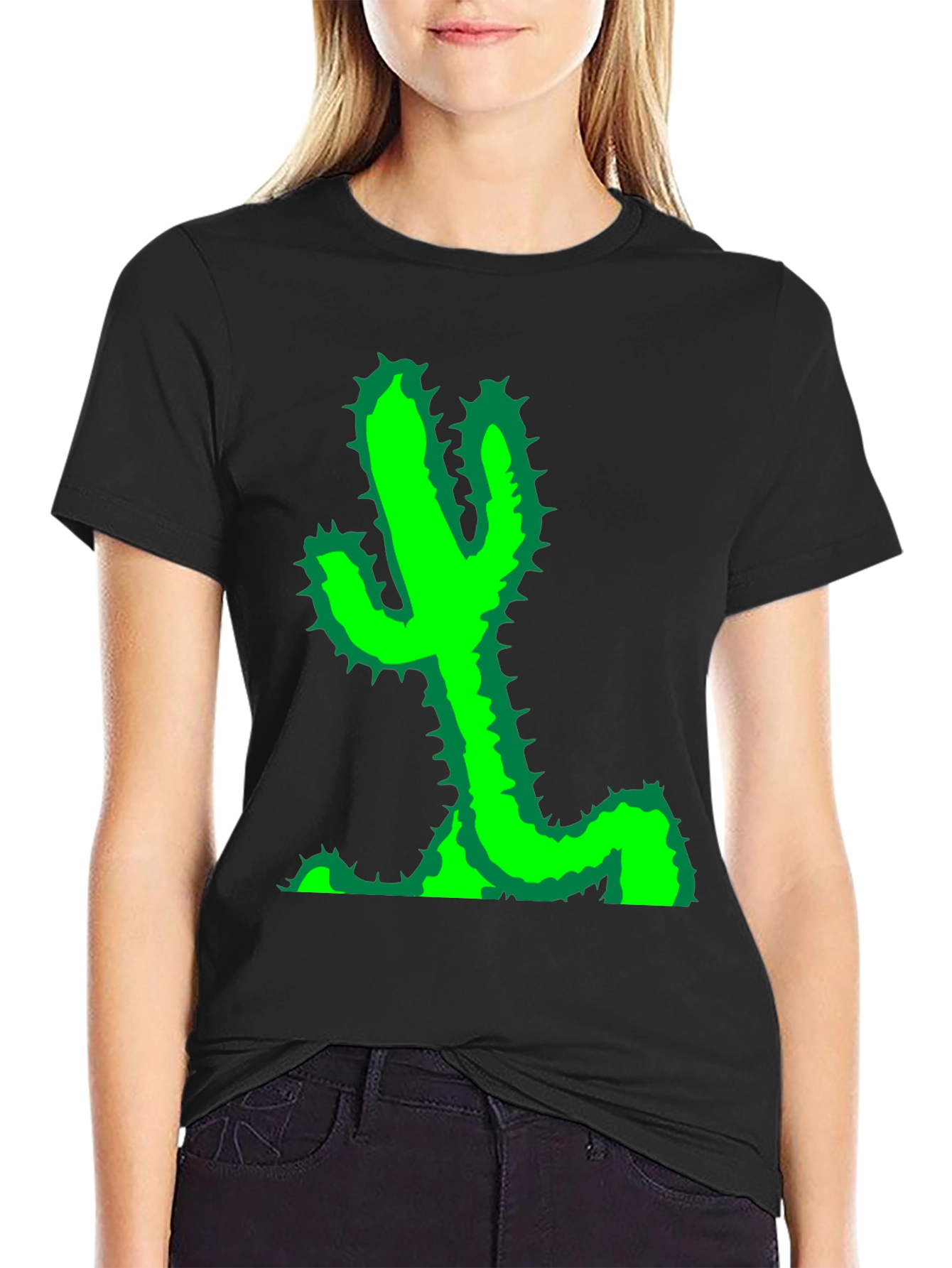 Black Cactus Graphic Tee - Black Cotton T-Shirt view 2