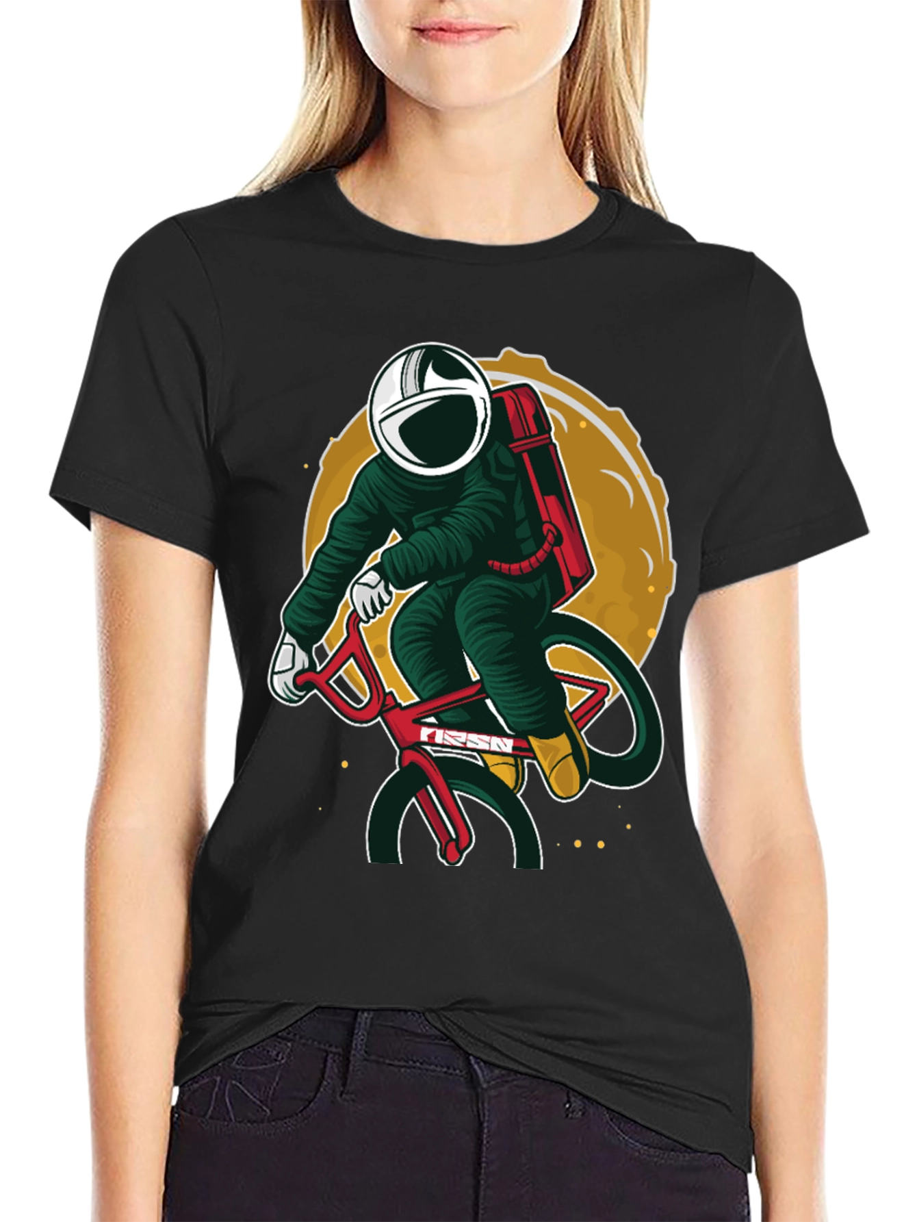 Black Astronaut Biker Graphic T-Shirt view 2