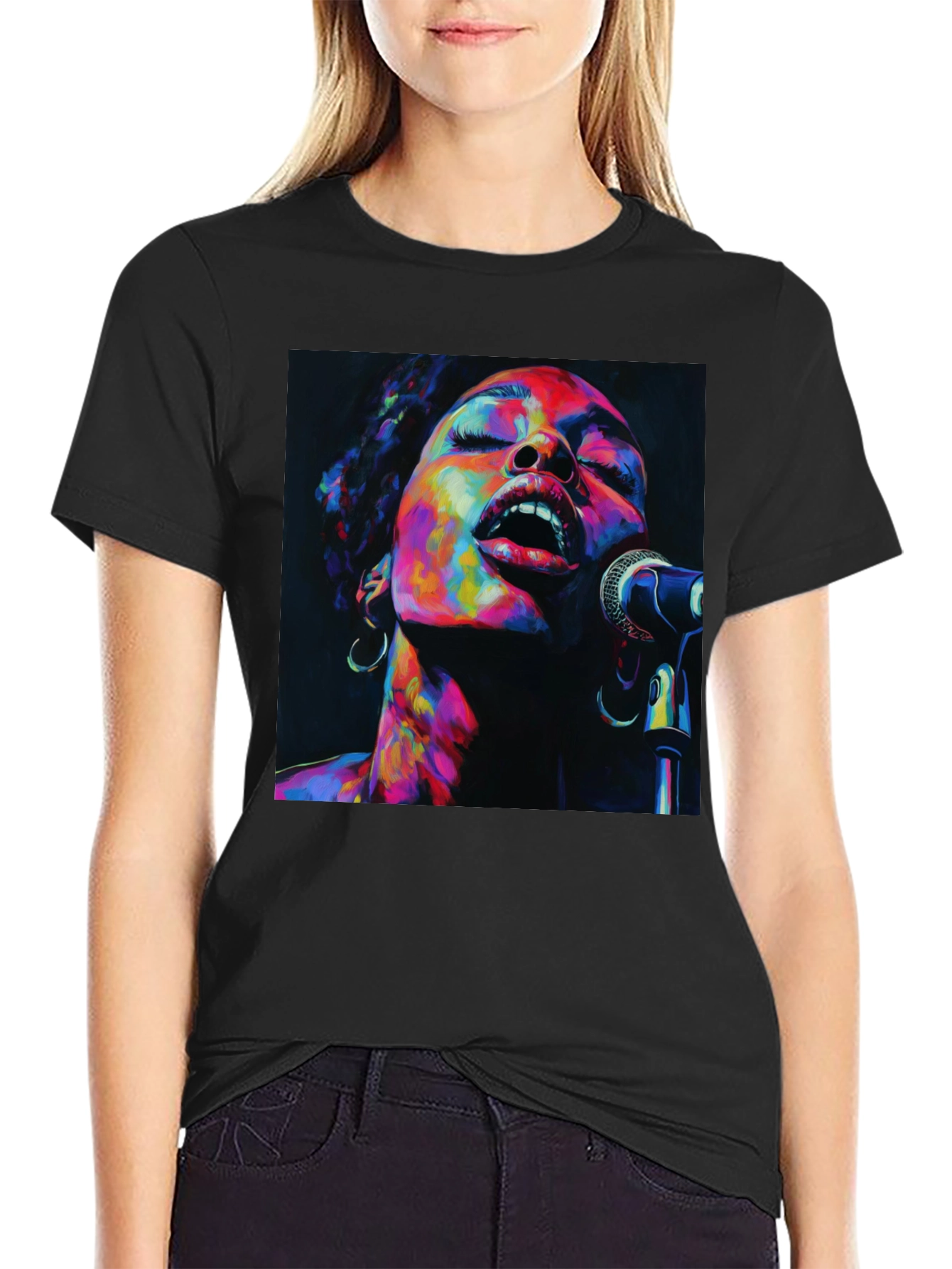 Black Colorful Singer Portrait Black T-Shirt view 2