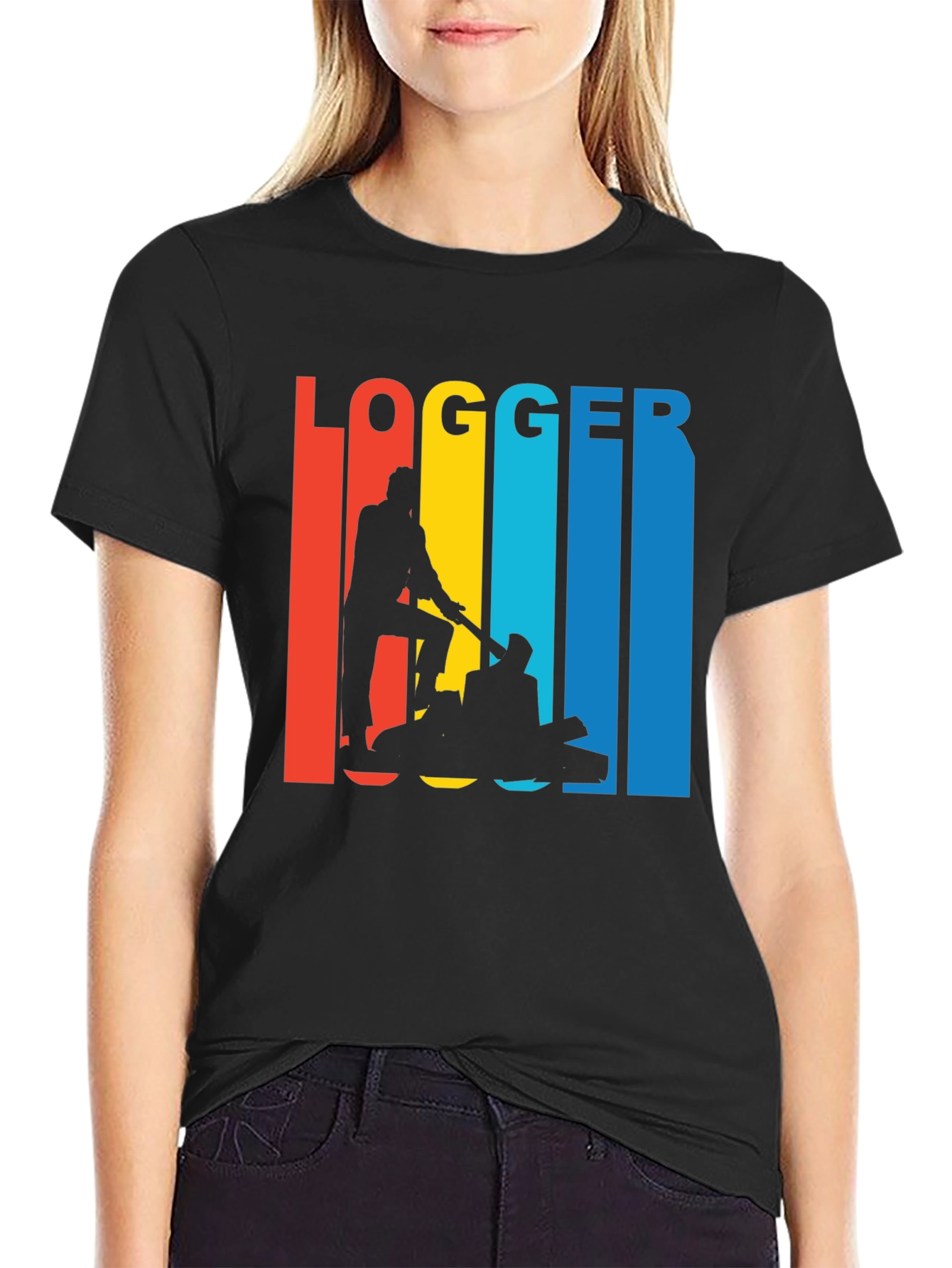 Black Logger Retro T-Shirt - Lumberjack Graphic Tee view 2