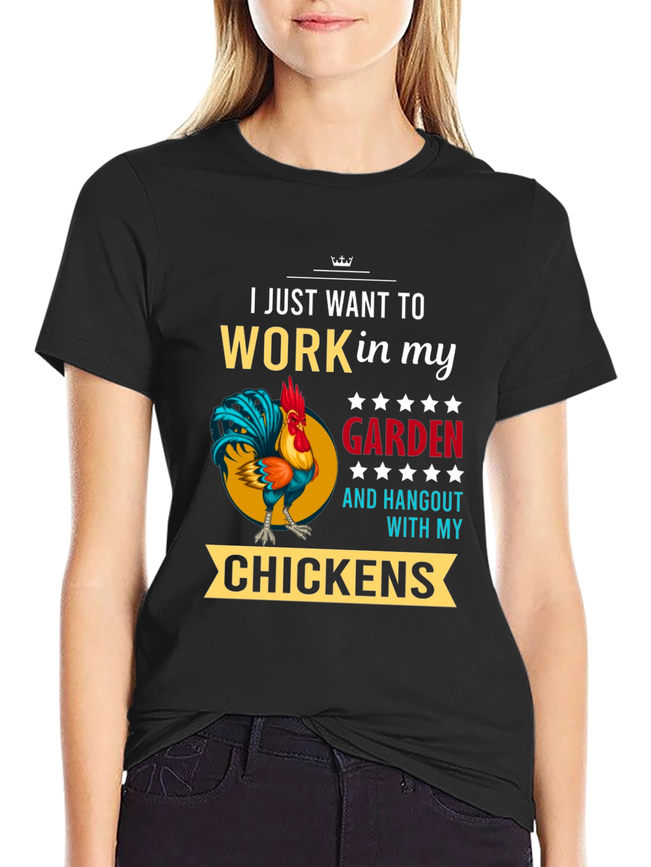 Black Gardening Chicken T-Shirt - Work in My Garden view 2