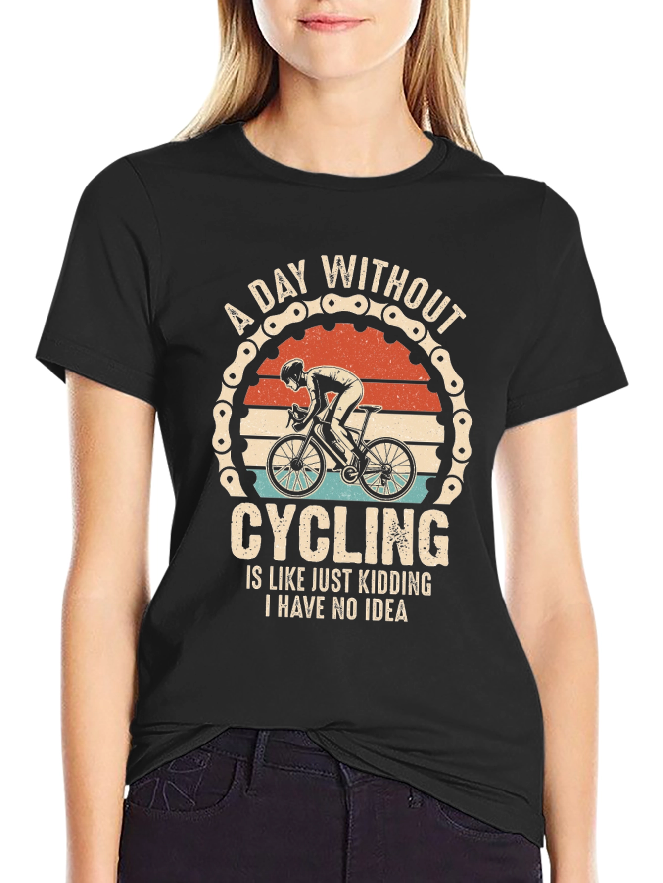 Black A Day Without Cycling T-Shirt - Funny Cyclist Tee view 2