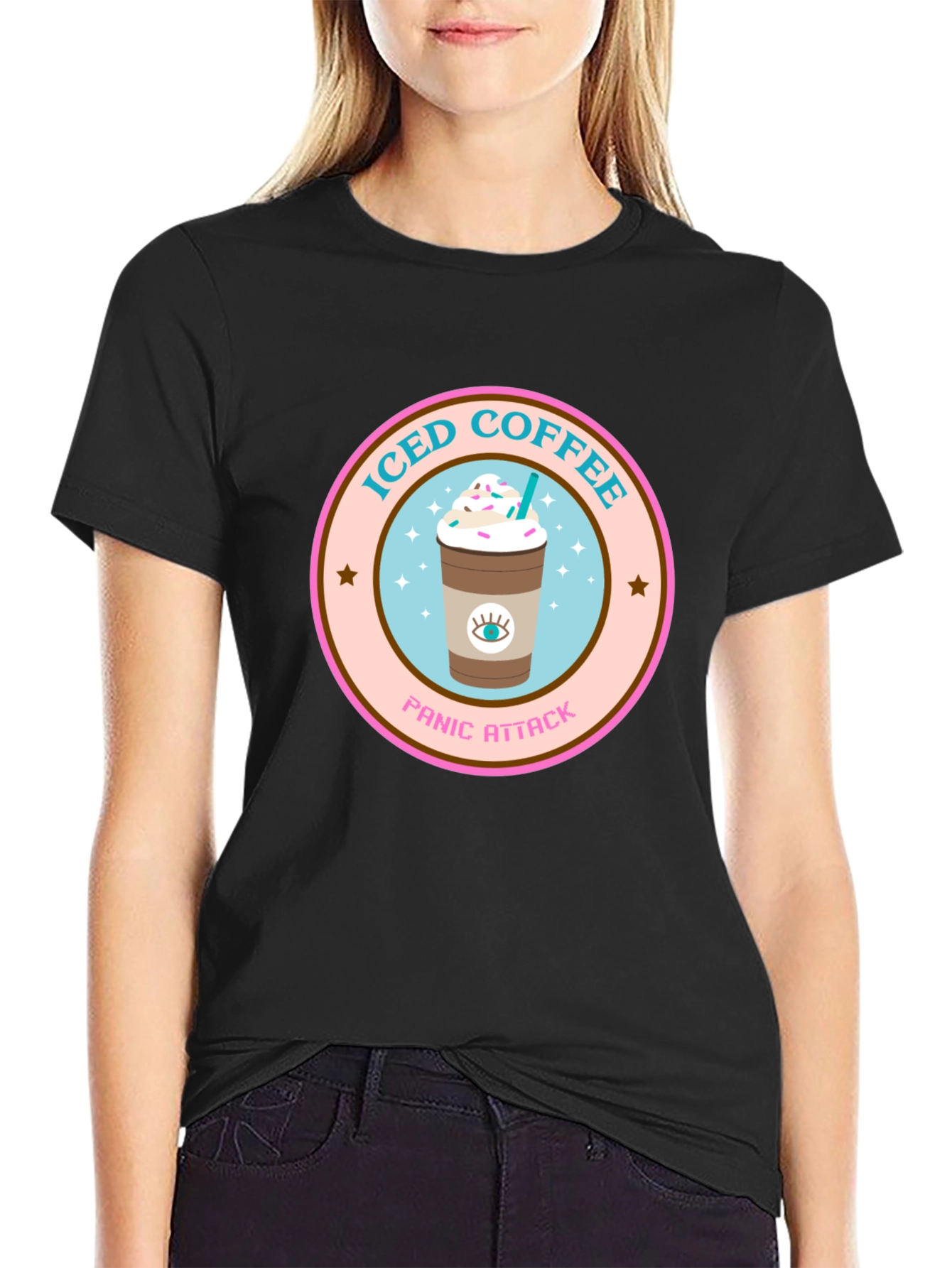 Black Iced Coffee Panic Attack Graphic Tee view 2