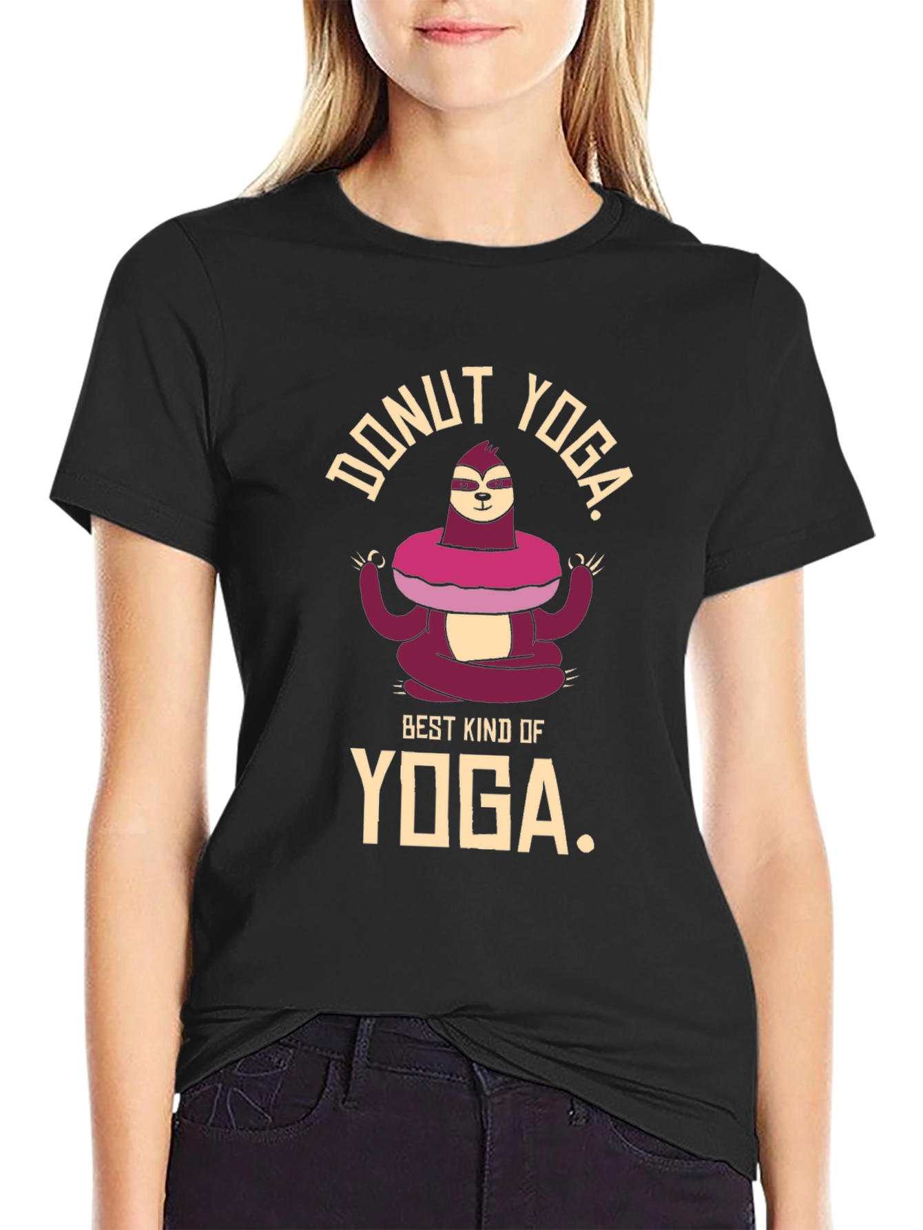 Black Donut Yoga Sloth T-Shirt view 2