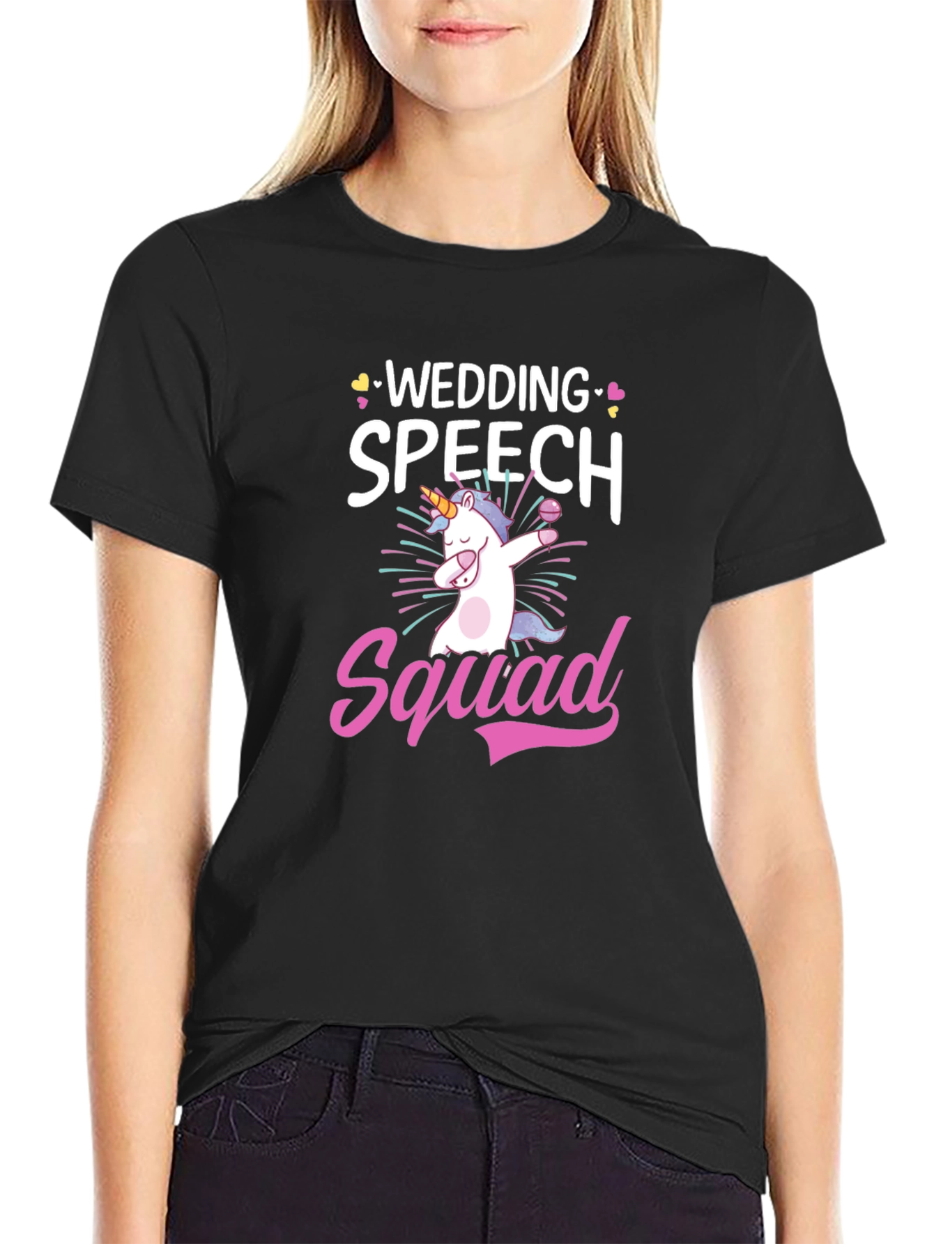 Black Wedding Speech Squad Unicorn T-Shirt view 2
