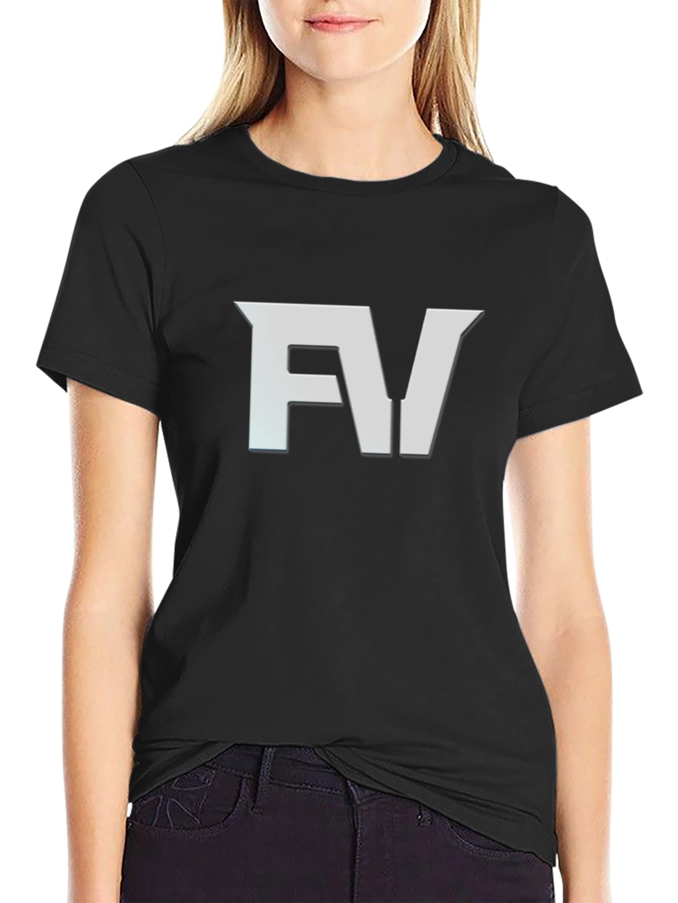 Black FV Logo Black T-Shirt - Modern Graphic Tee view 2