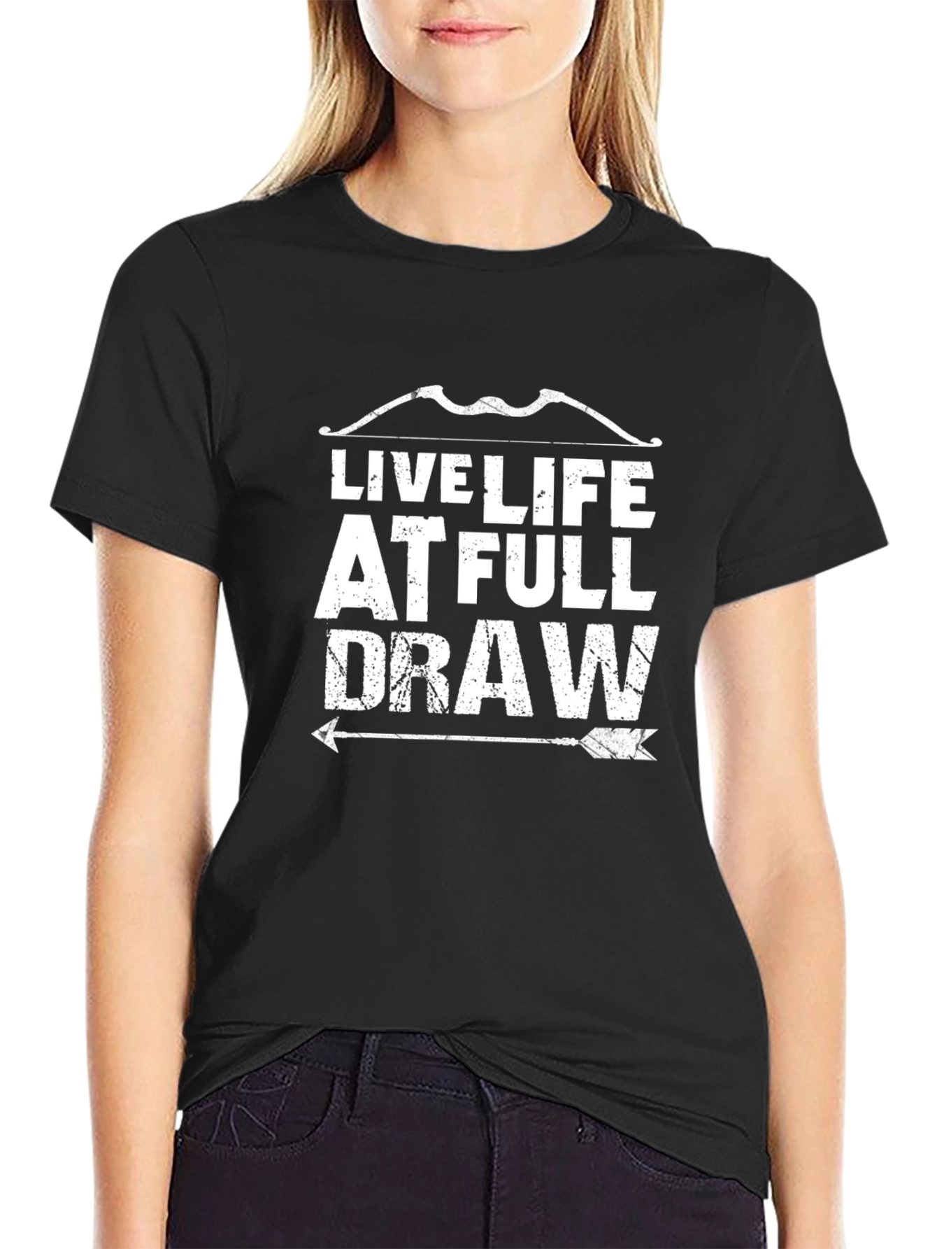 Black Live Life at Full Draw T-Shirt - Archery Bow Hunter Tee view 2