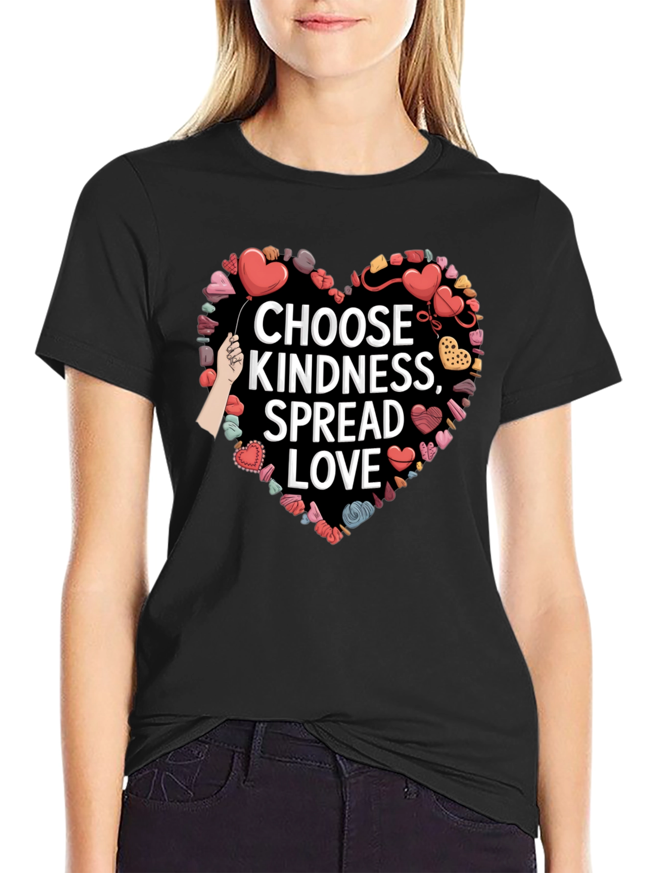 Black Choose Kindness, Spread Love - Heart Graphic Tee view 2