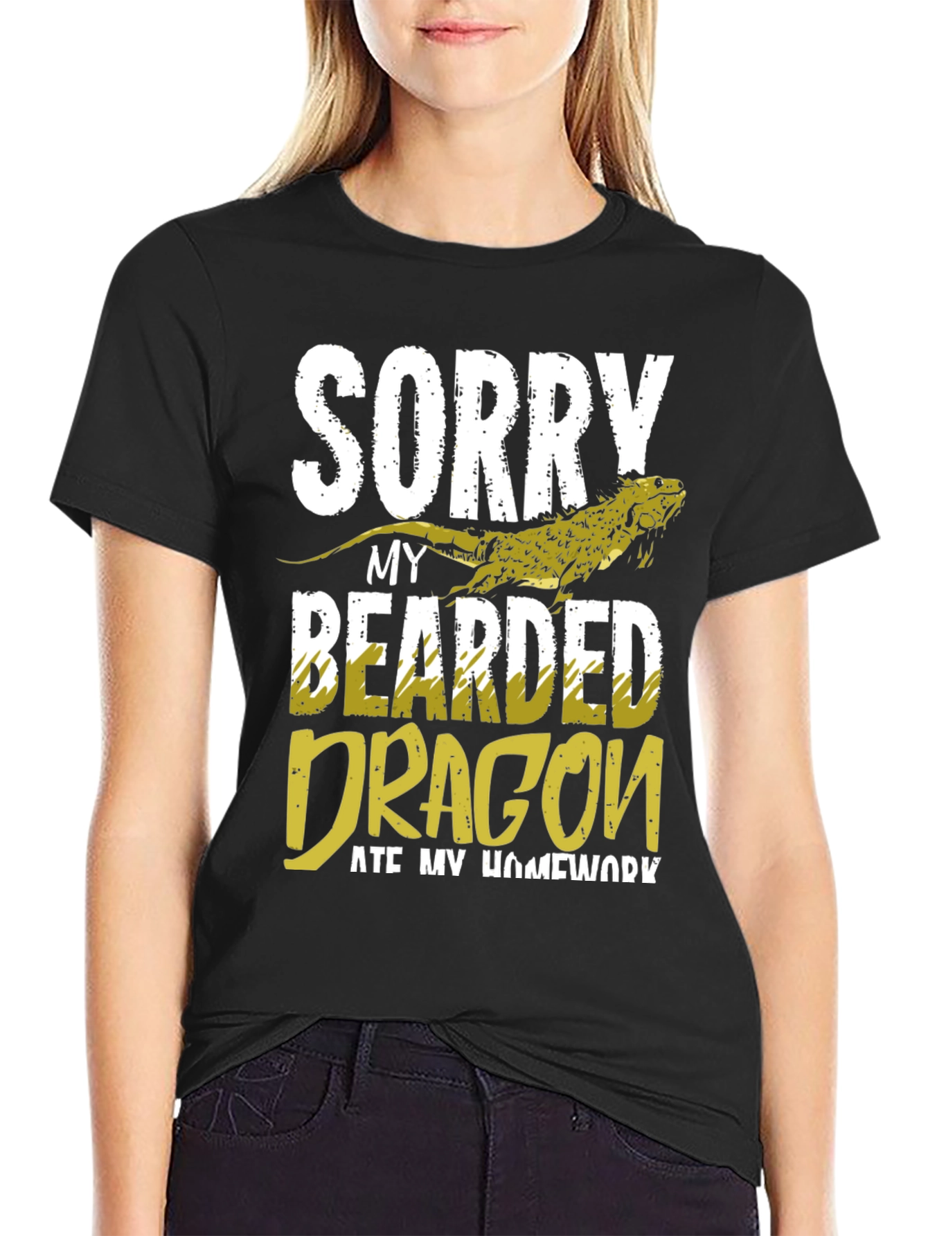 Black Bearded Dragon Ate My Homework Funny Graphic Tee view 2