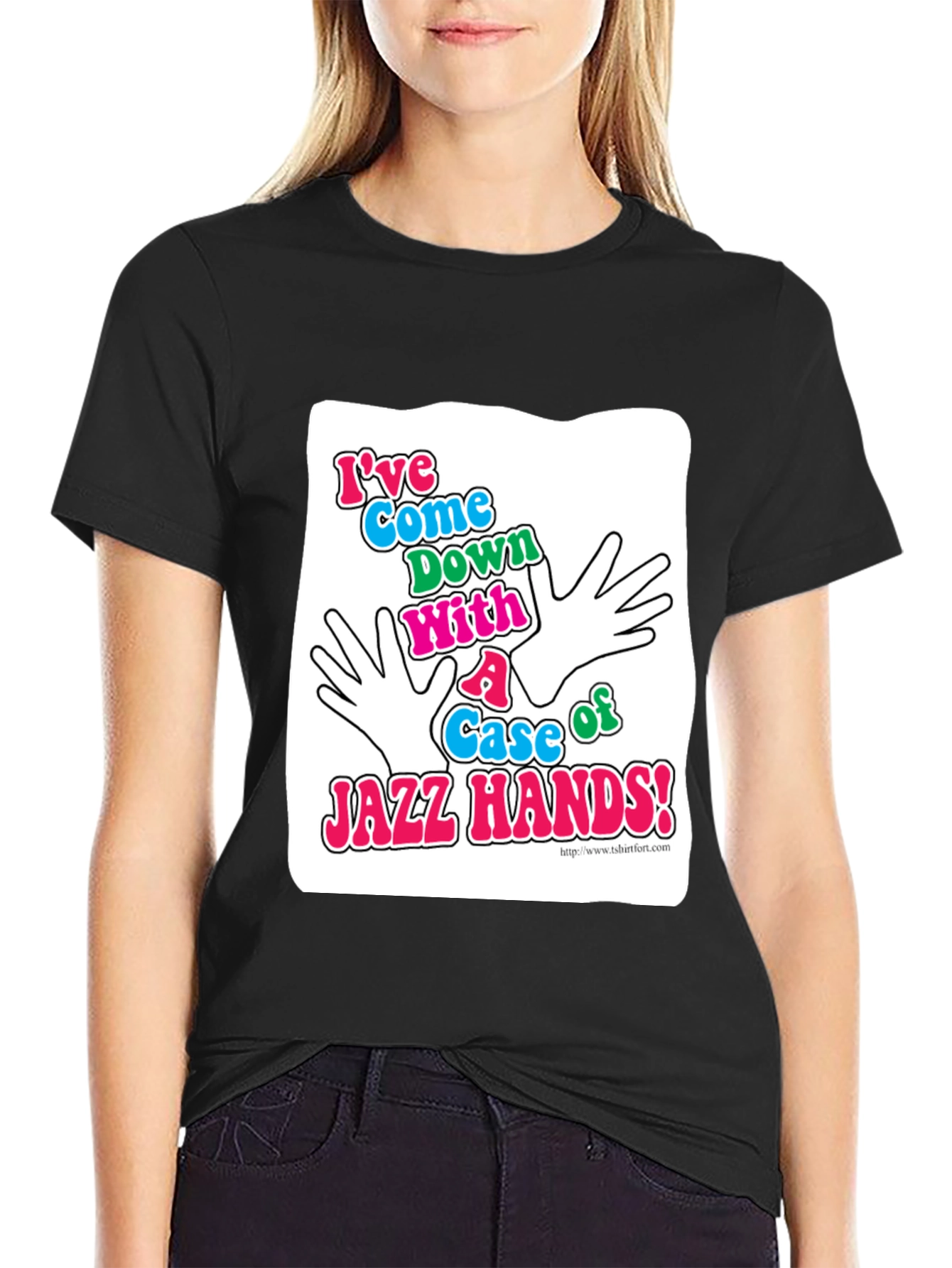 Black Jazz Hands Graphic T-Shirt - Black Cotton Tee view 2