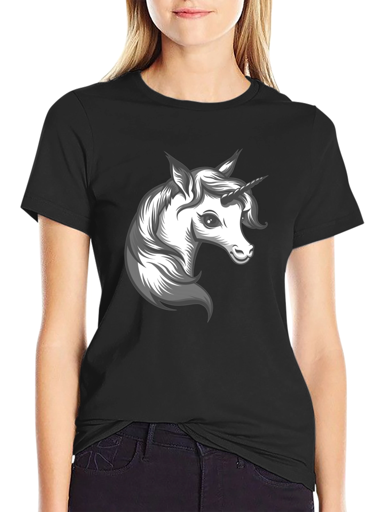 Black Unicorn Graphic Black T-Shirt - Fantasy Men's Tee view 2
