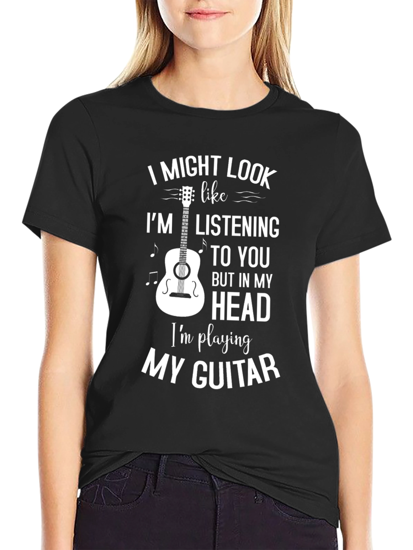 Black Guitar Player T-Shirt - I'm Playing My Guitar view 2