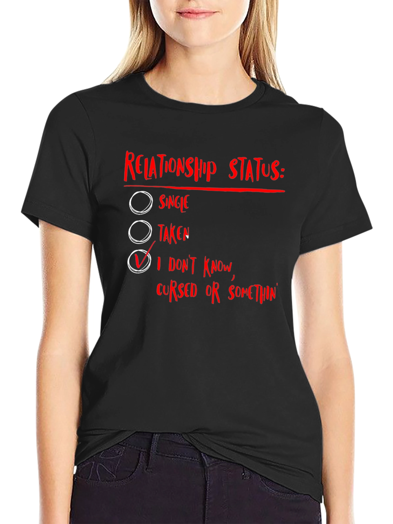 Black Relationship Status Graphic T-Shirt - I Don't Know view 2