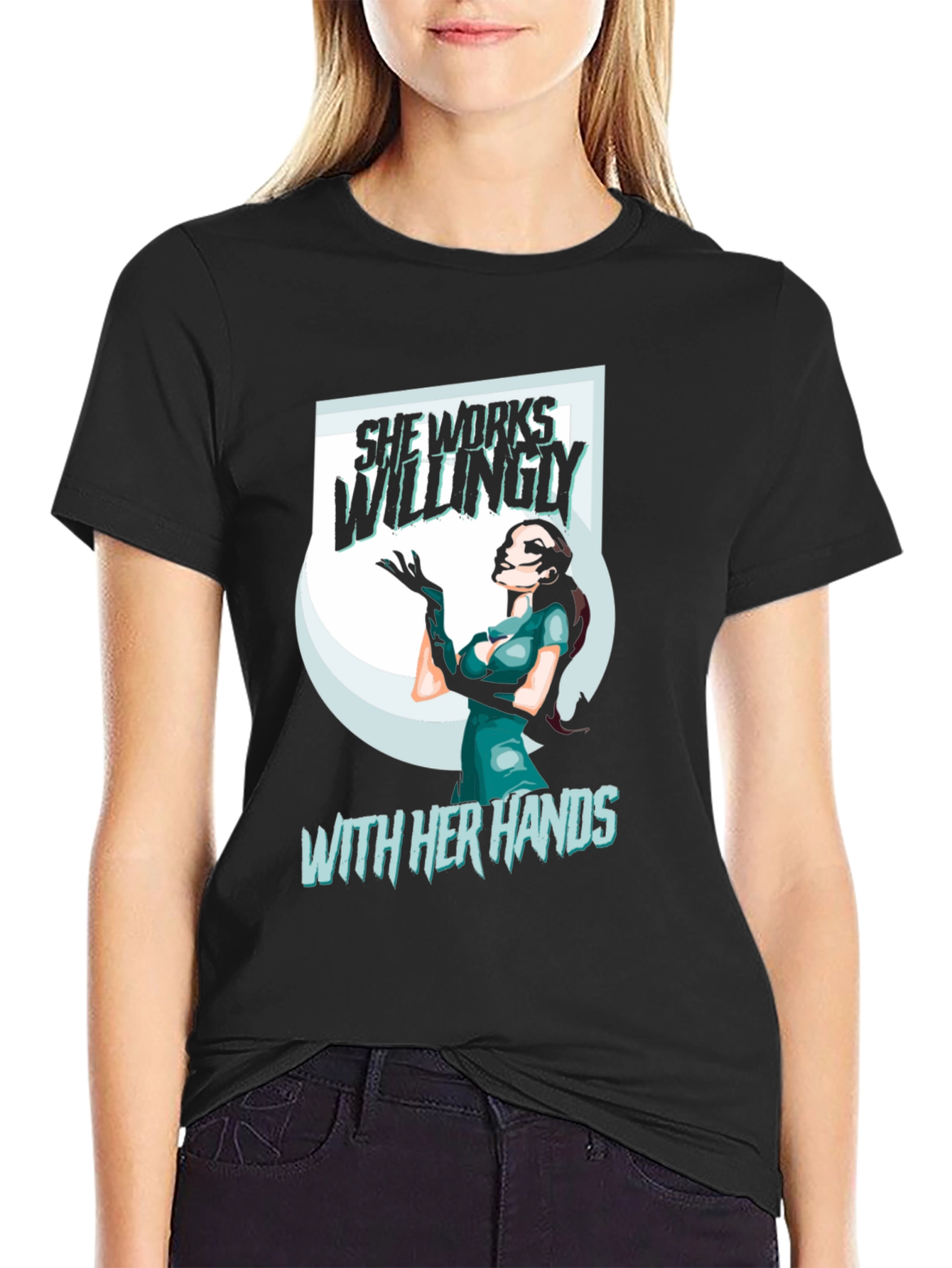 Black She Works Willingly T-Shirt view 2