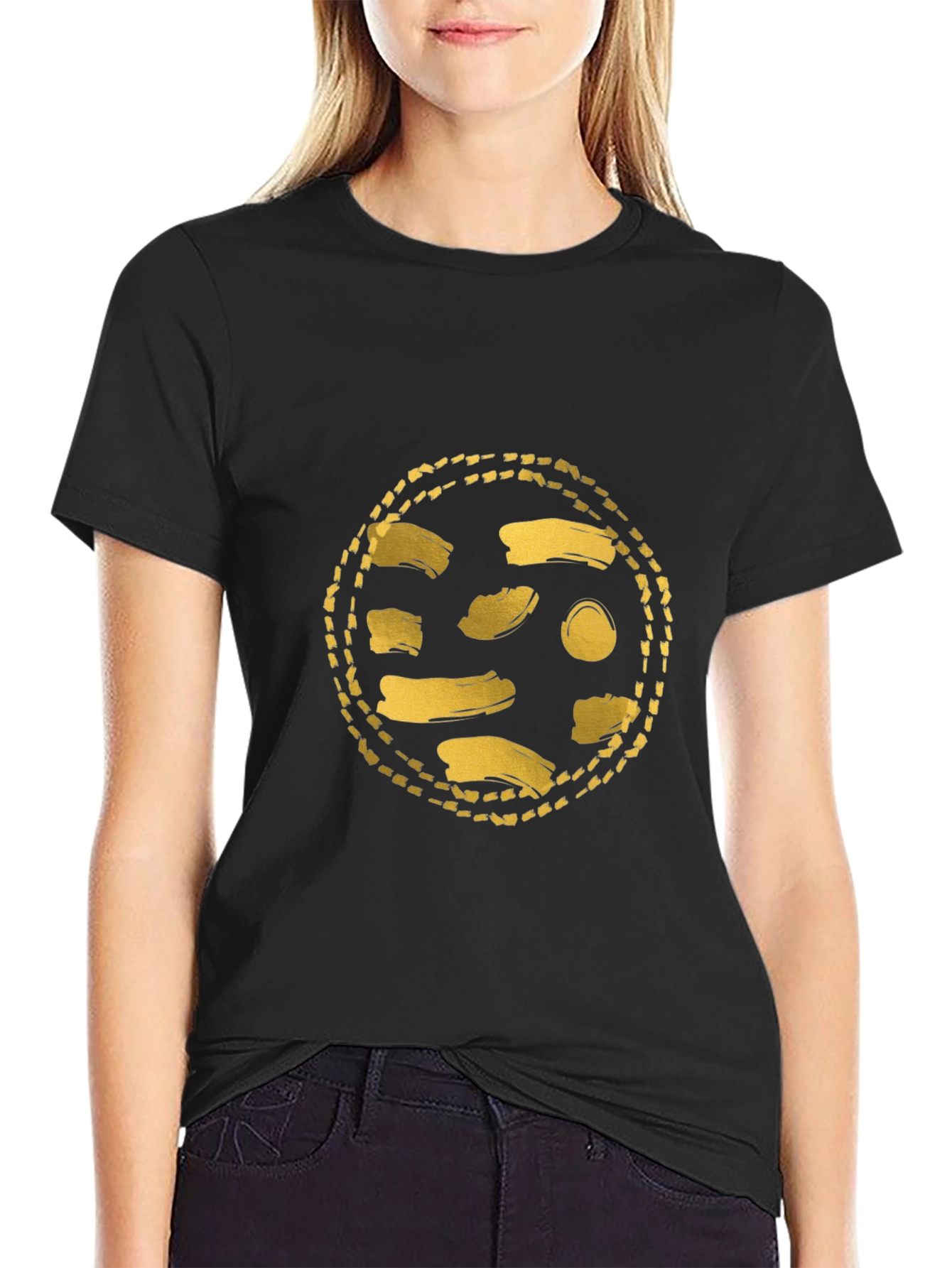 Black Gold Abstract Graphic Black T-Shirt view 2