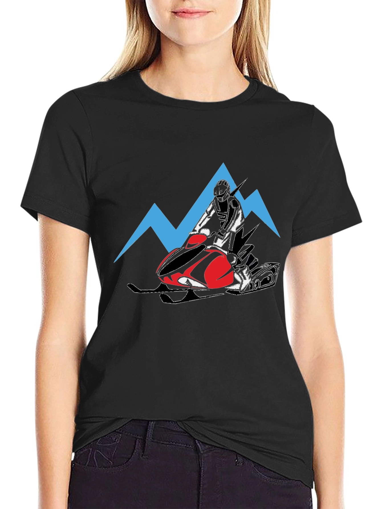 Black Snowmobile Rider Graphic Tee - Black Cotton T-Shirt view 2