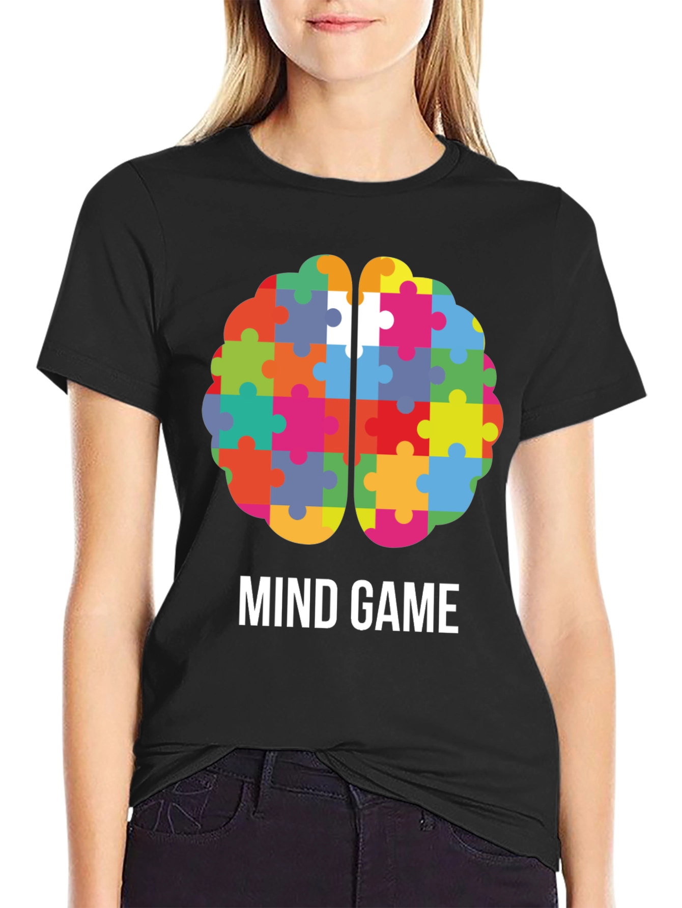 Black Mind Game Puzzle Brain T-Shirt view 2