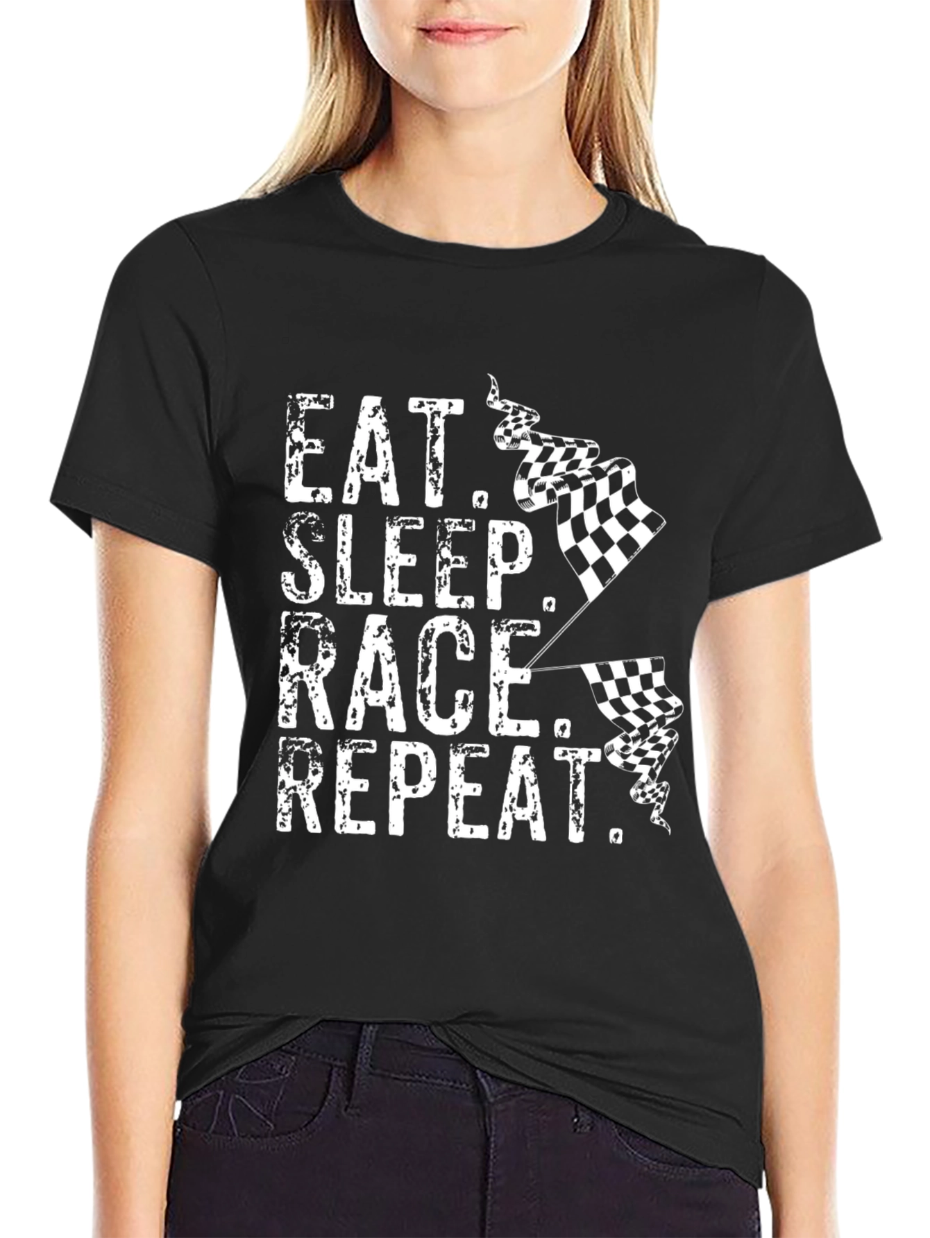 Black Eat Sleep Race Repeat T-Shirt - Racing Fan Apparel view 2