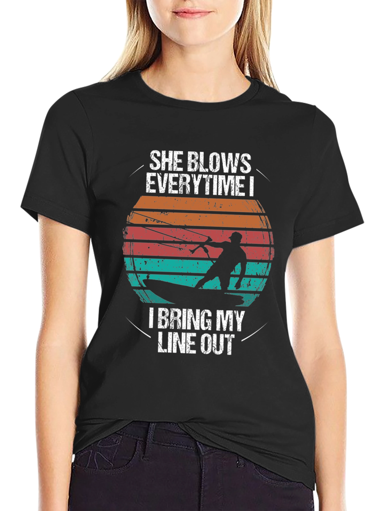Black She Blows Everytime I Bring My Line Out Fishing T-Shirt view 2