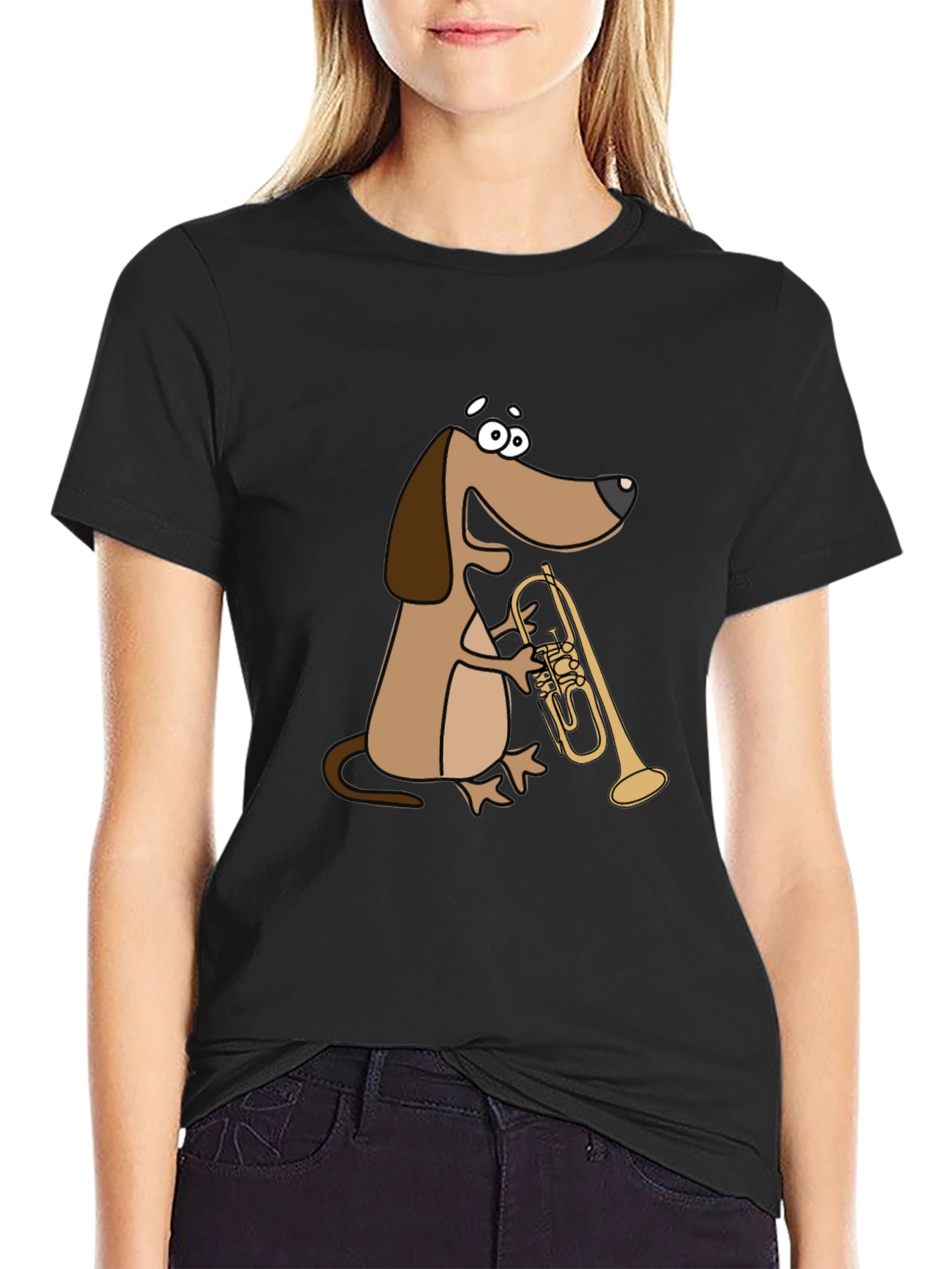 Black Dog Playing Trumpet T-Shirt view 2