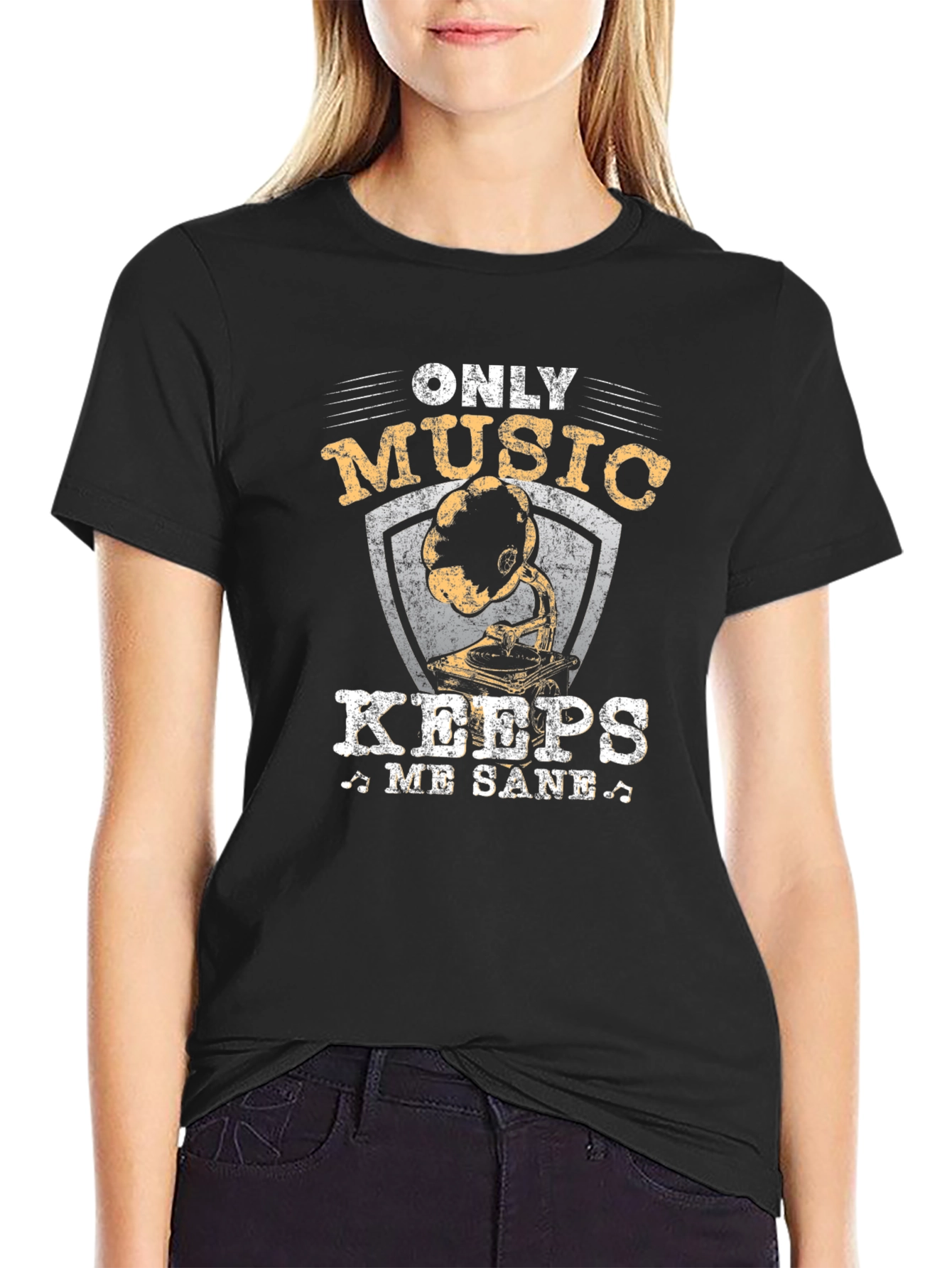Black Only Music Keeps Me Sane T-Shirt view 2
