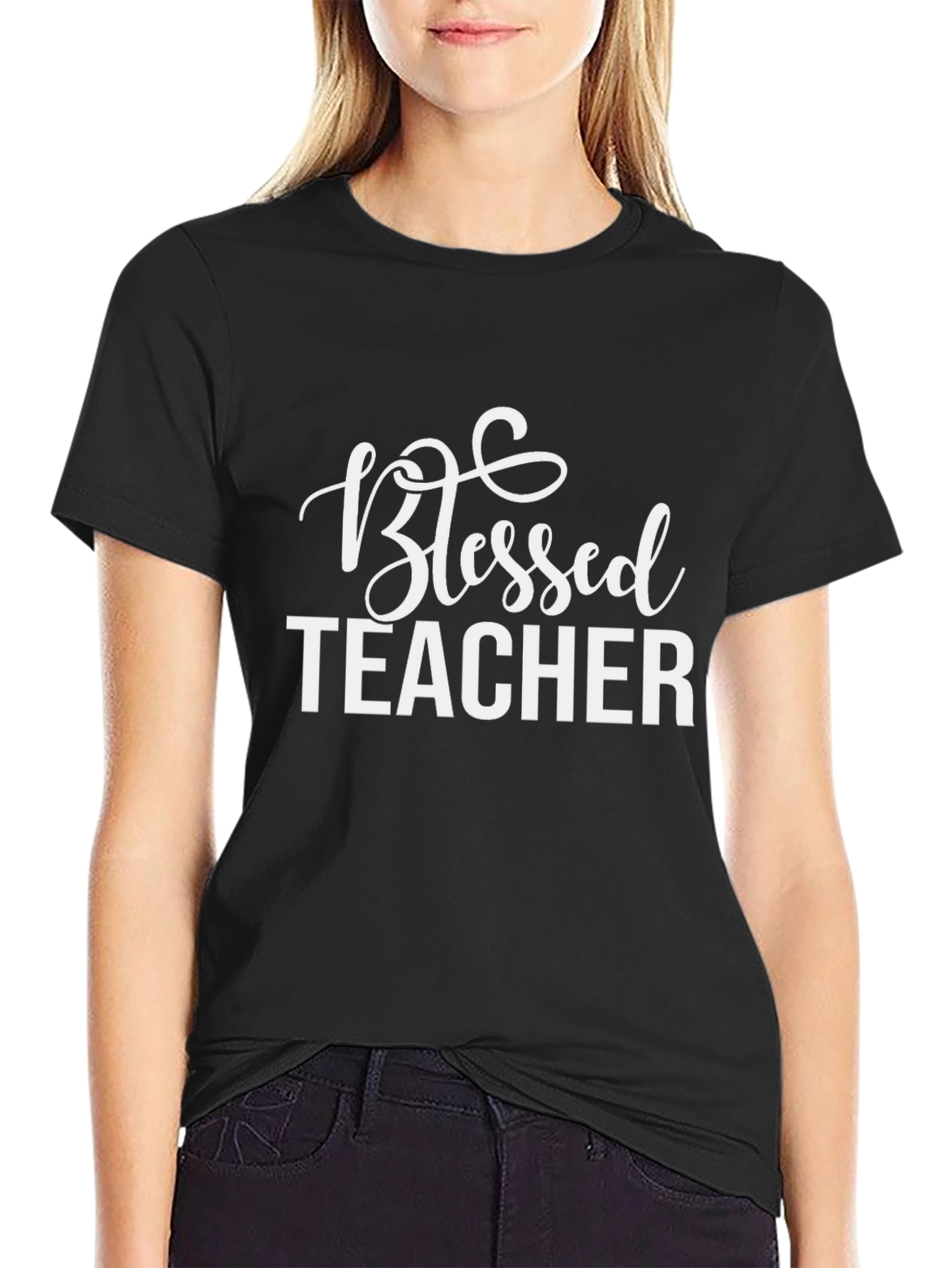Black Blessed Teacher T-Shirt - Soft Cotton Tee view 2