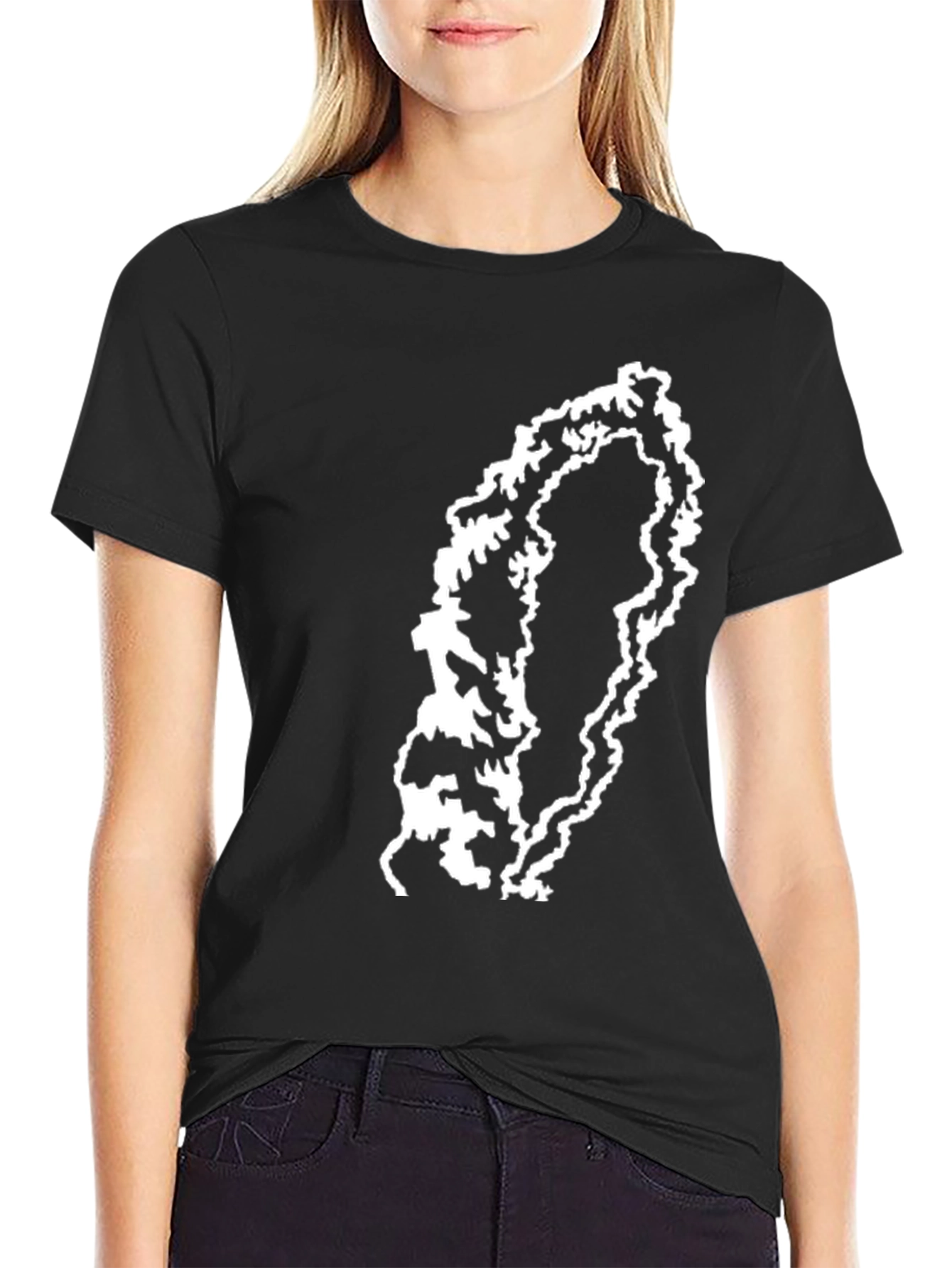 Black Abstract Graphic Print T-Shirt - Modern Style view 2