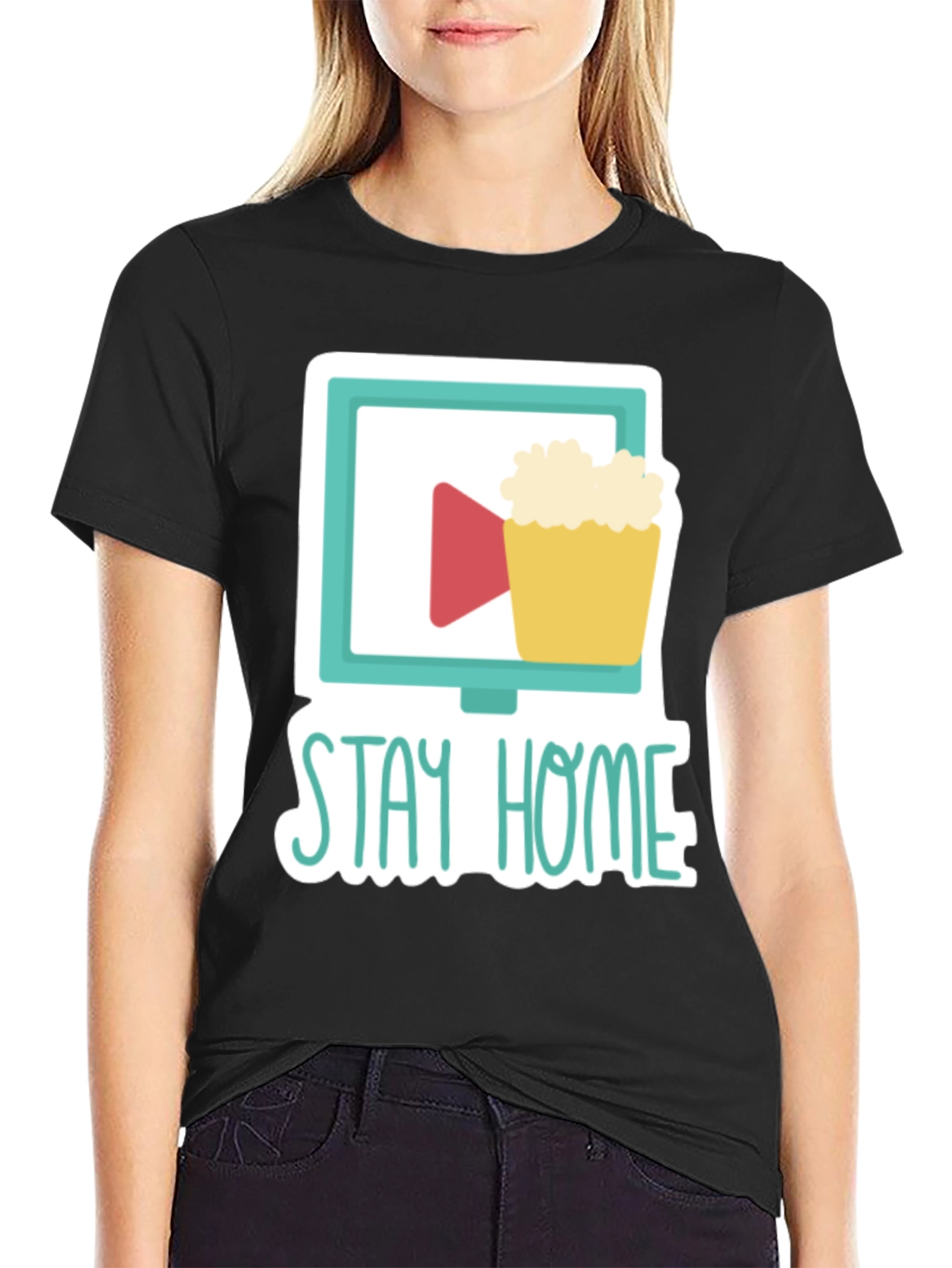 Black Stay Home Movie Night T-Shirt view 2
