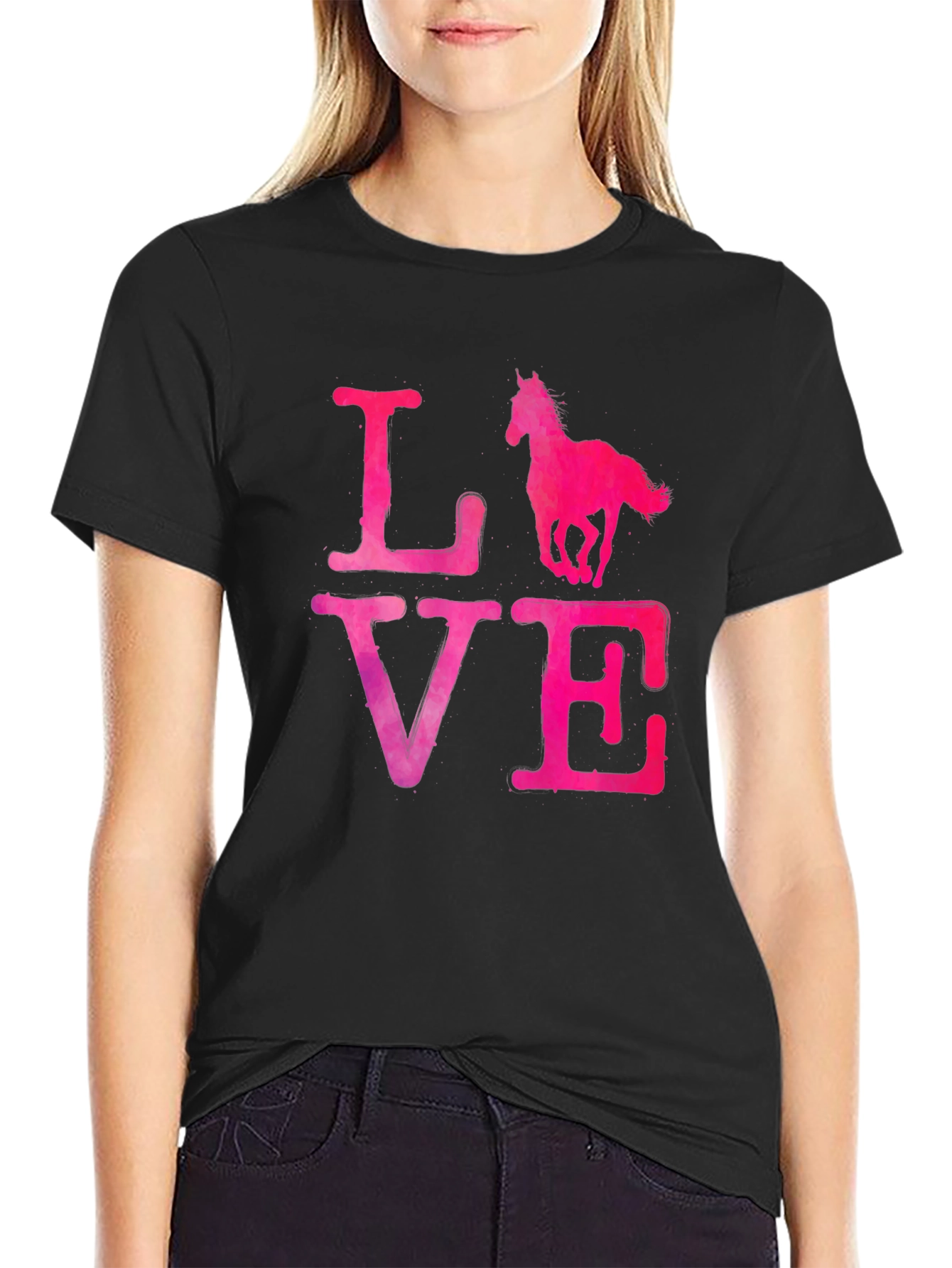 Black Love Horse T-Shirt - Black view 2