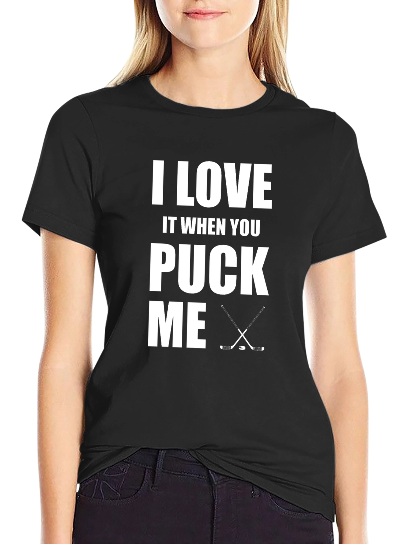 Black I Love It When You Puck Me Hockey Graphic Tee view 2